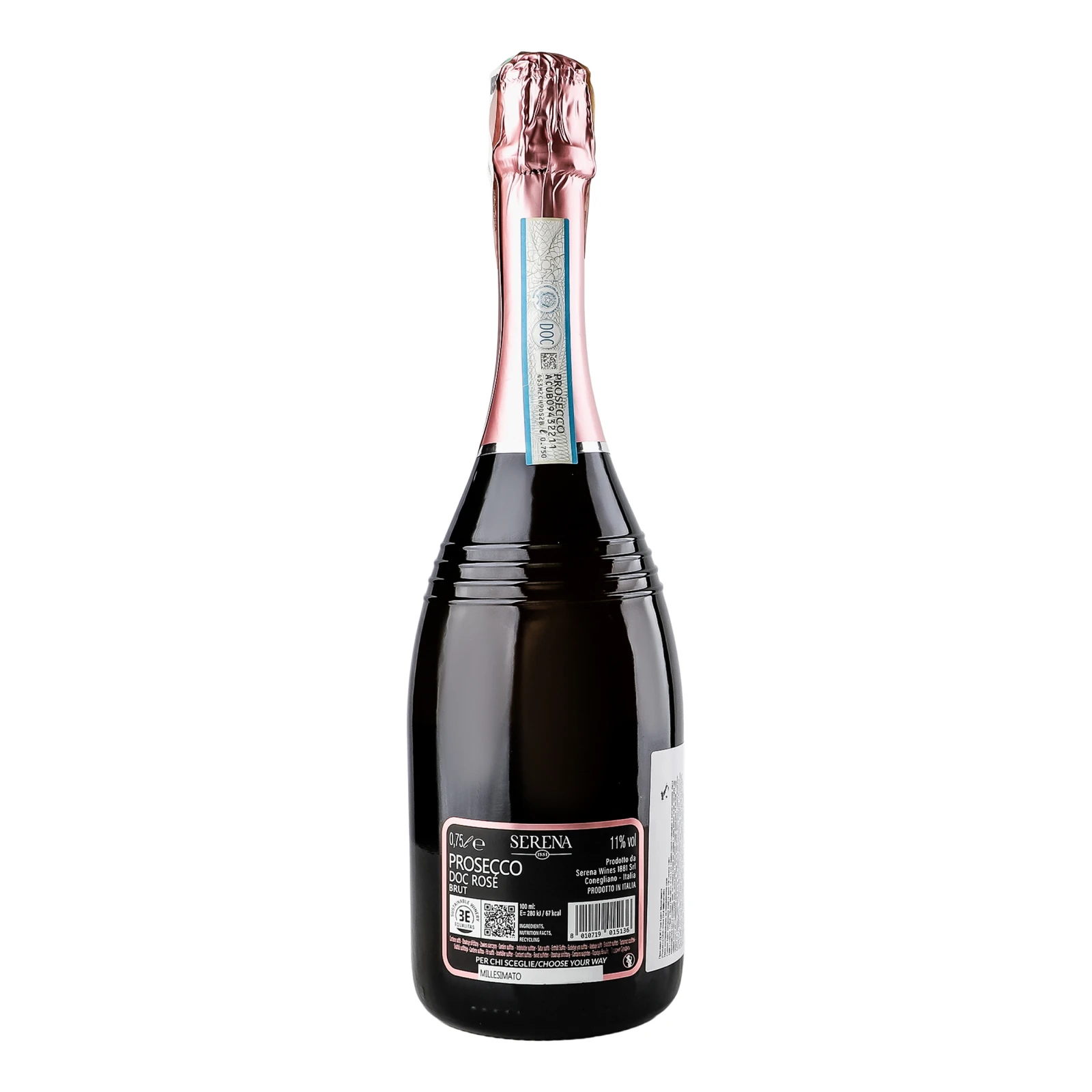 Вино ігристе Serena 1881 Prosecco DOC Rose Brut Millesimato рожеве брют 11% 0.75л фото 2