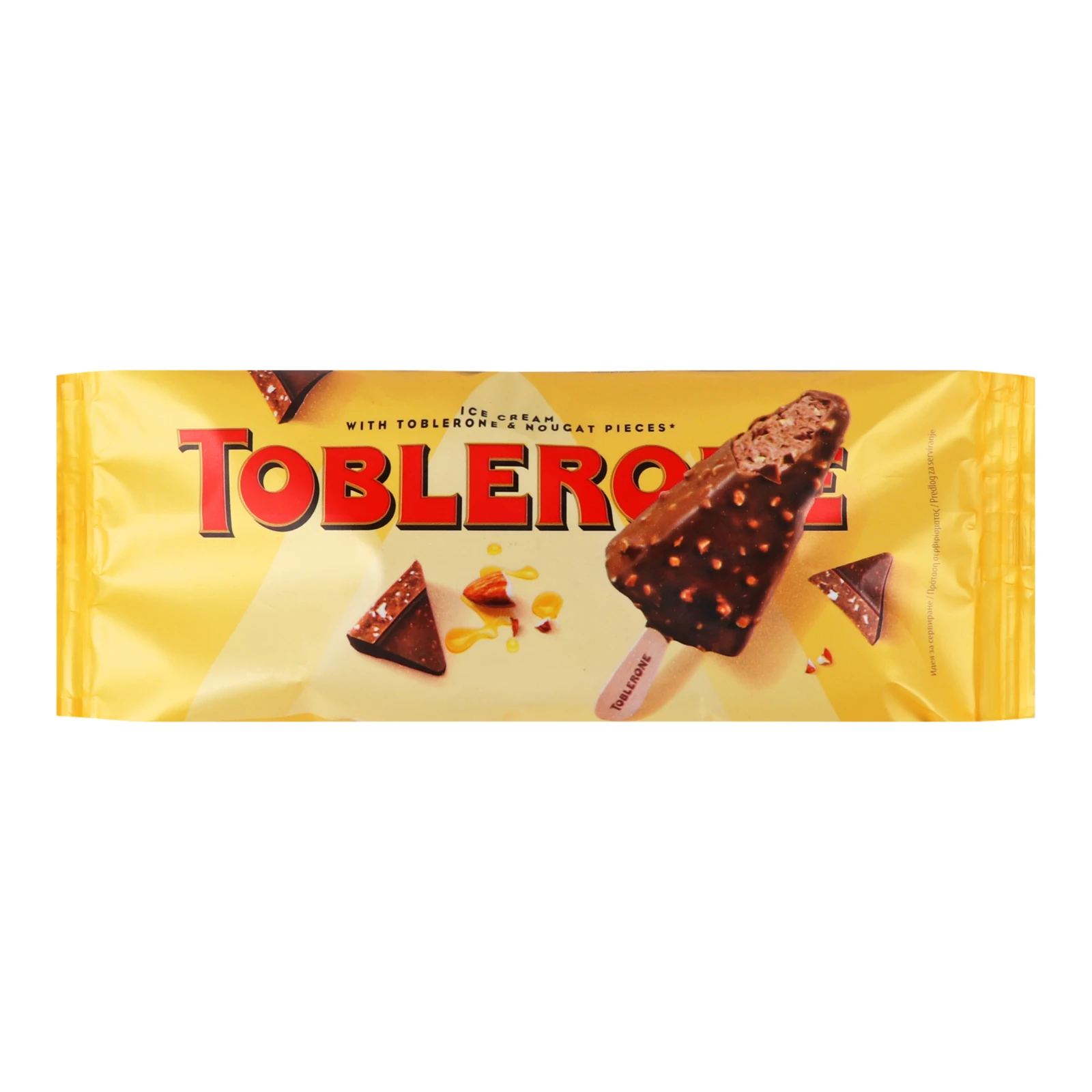 Морозиво Toblerone шоколадно-медове зі шматочками молочного шоколаду з медово-мигдальною нугою 65г Фото навігації №:1