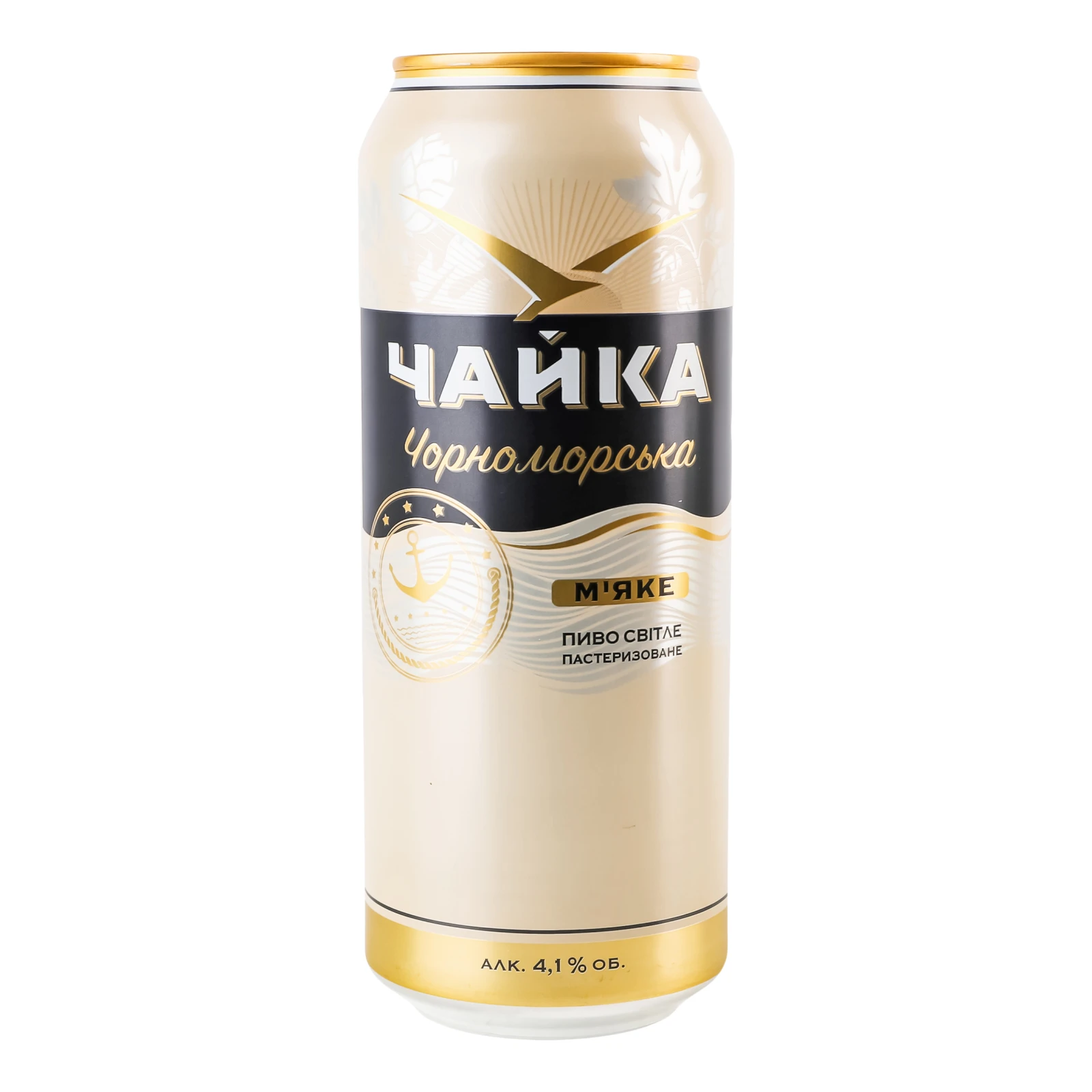 Пиво Чайка Чорноморська М'яке світле фільтроване пастеризоване 4.1% 0.5л Фото №:1