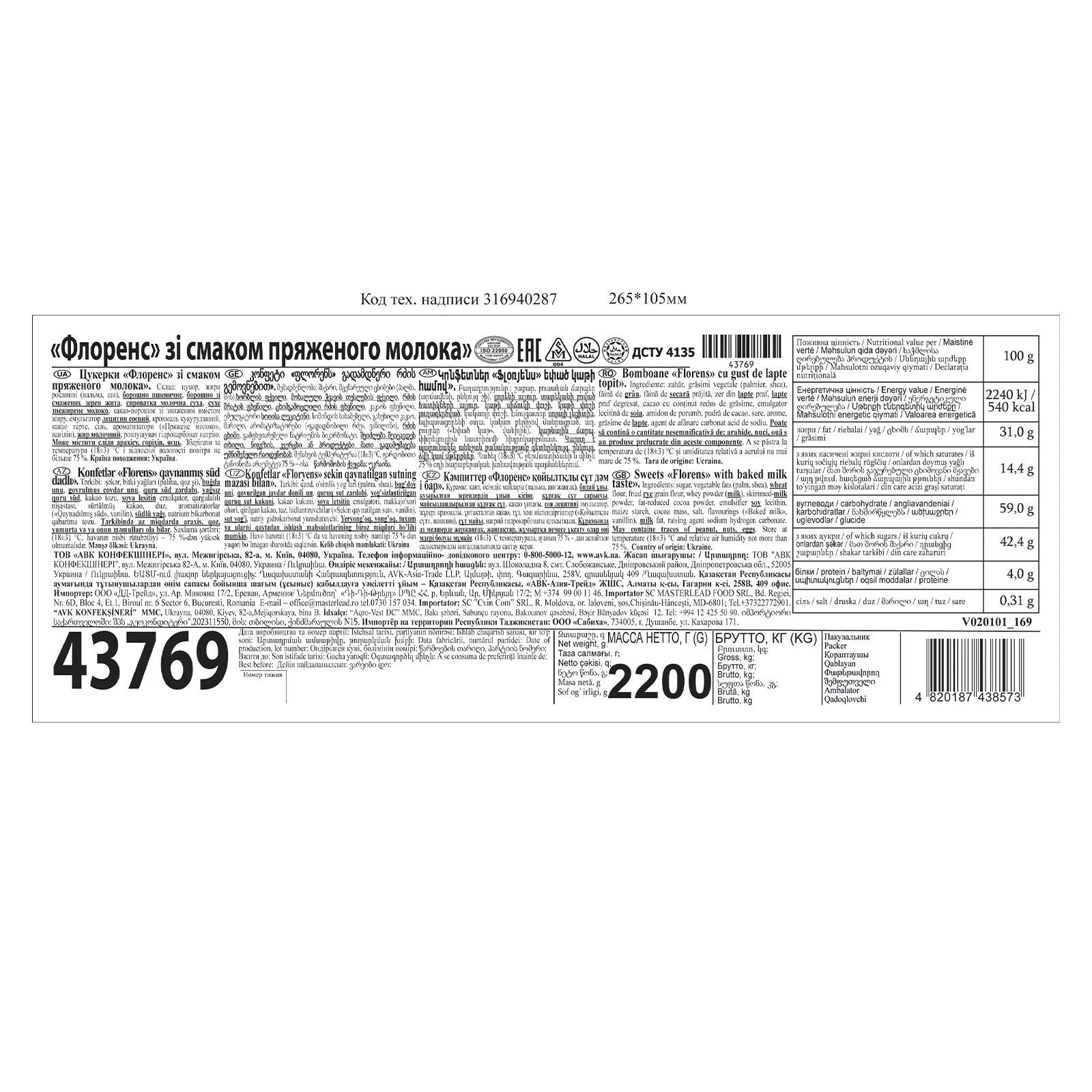 Цукерки АВК Florens зі смаком пряженого молока Фото №:2