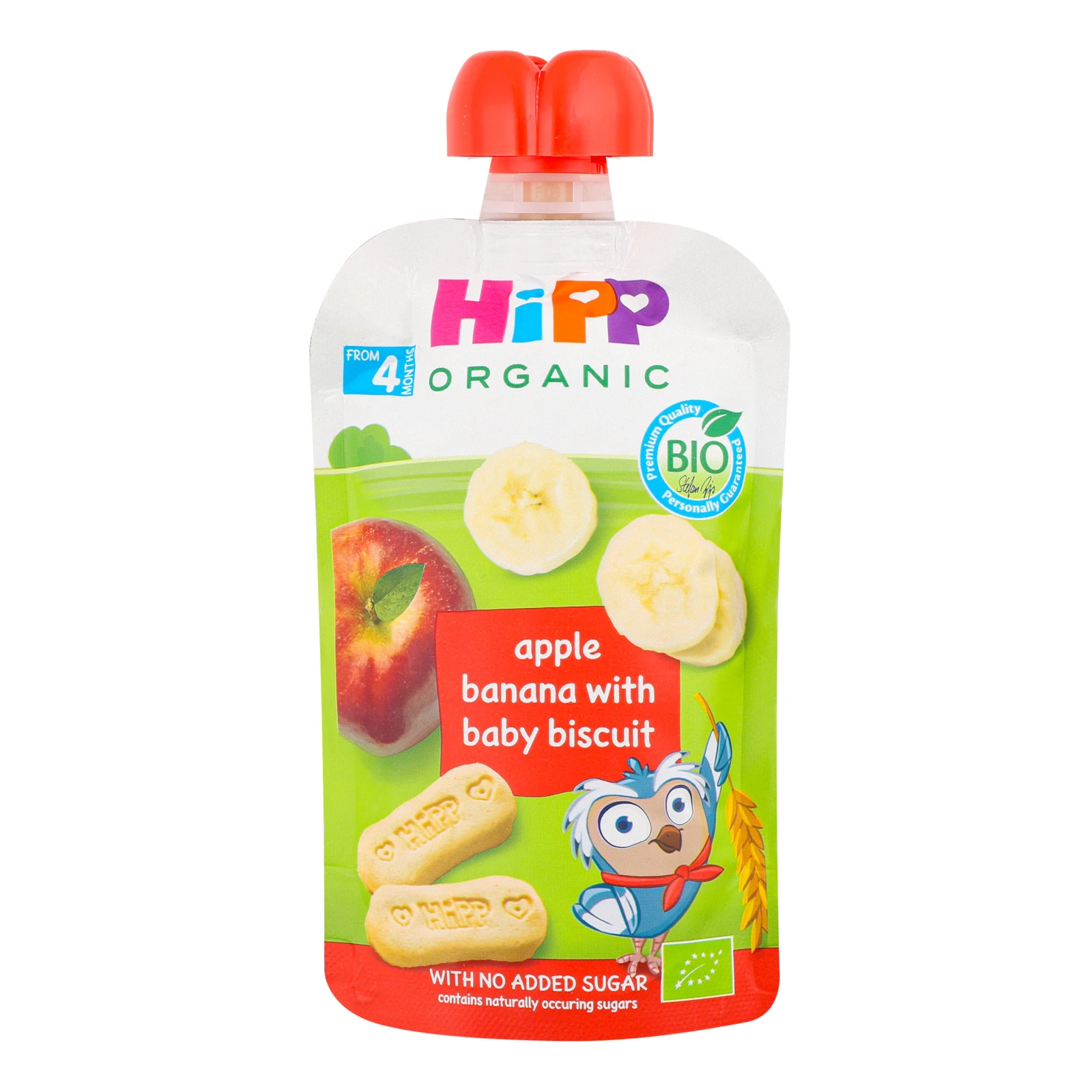 Пюре Hipp Organic фруктове гомогенізоване Яблуко-банан з дитячим печивом для дітей від 4-х місяців 100г