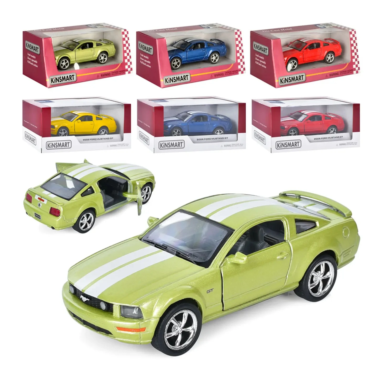 Машинка Kinsmart металева інерційна Ford Mustang GT 2006 1:38, гумові колеса, двері відчиняються KT5091W 4кольори Фото №:1