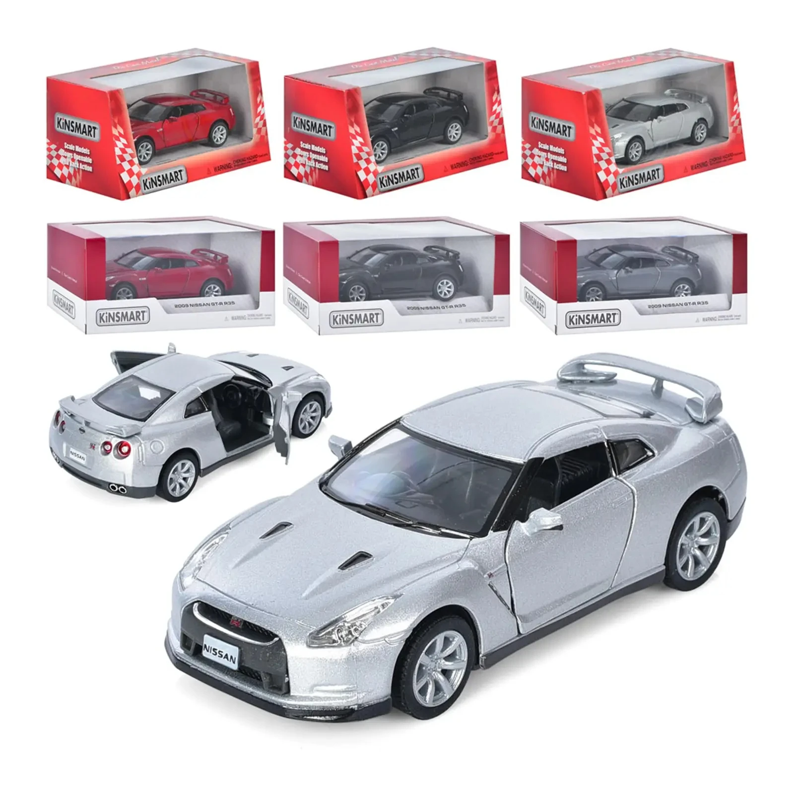 Машинка Kinsmart металева інерційна Nissan GT-R R35 2009 1:36, гумові колеса, двері відчиняються KT5340W 4кольори Фото №:1