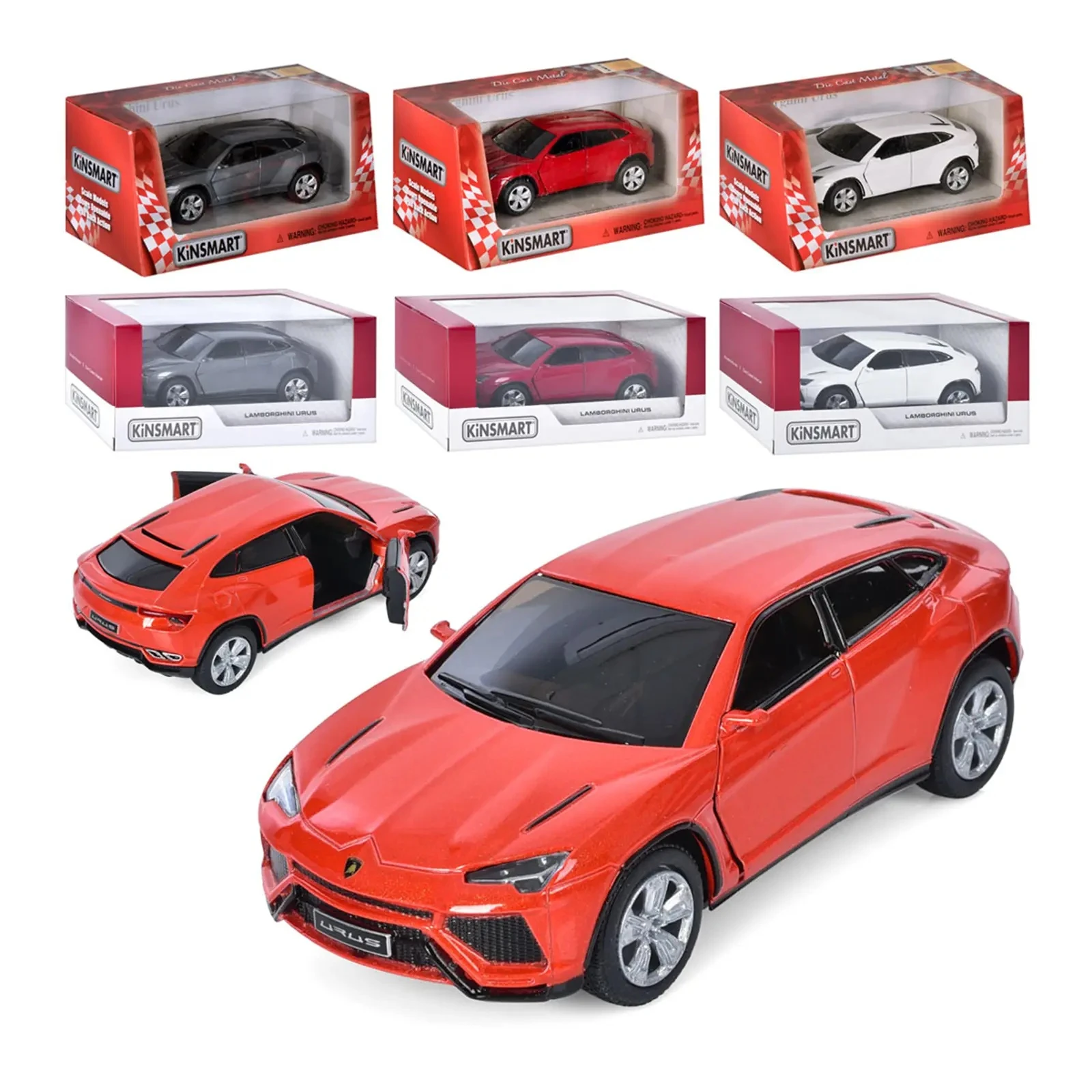 Машинка Kinsmart металева інерційна Kinsmart Lamborghini Urus 1:38, гумові колеса, двері відчиняються KT5368W 4кольори Фото навігації №:1