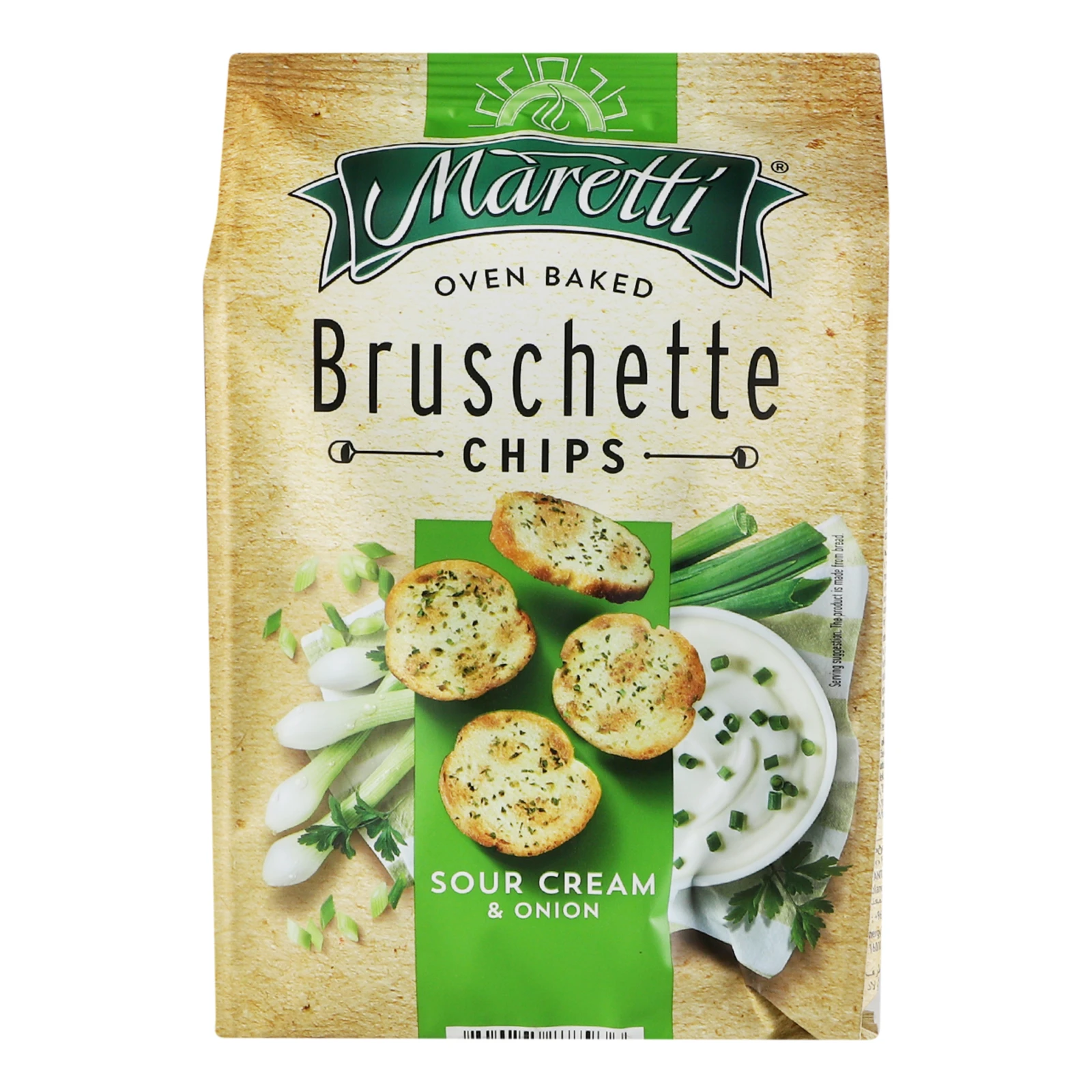 Брускети Maretti хлібні запечені зі смаком вершків та цибулі 140г Фото №:1