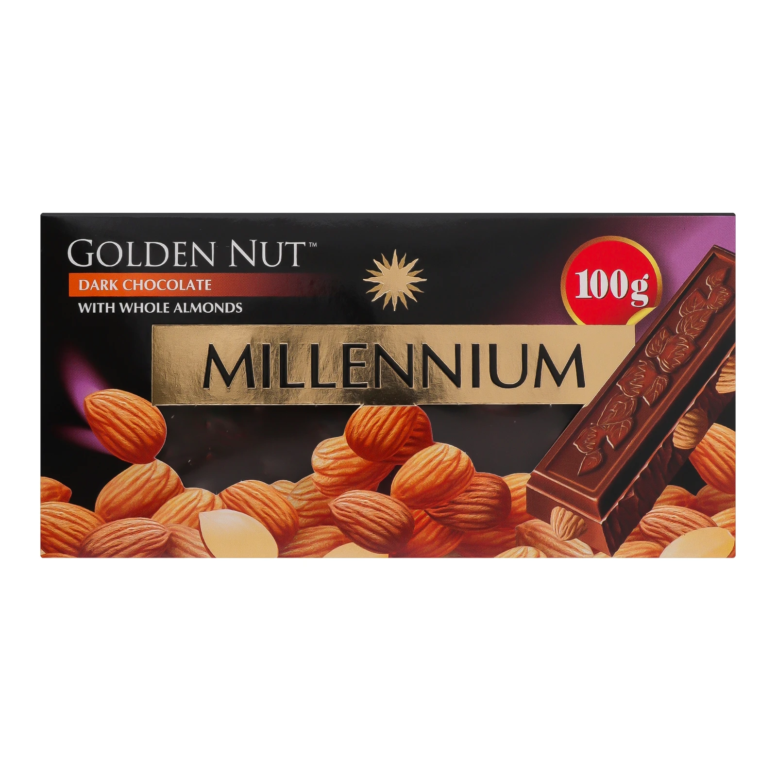 Шоколад Millennium Golden Nut чорний з цілим мигдалем 100г Фото №:1