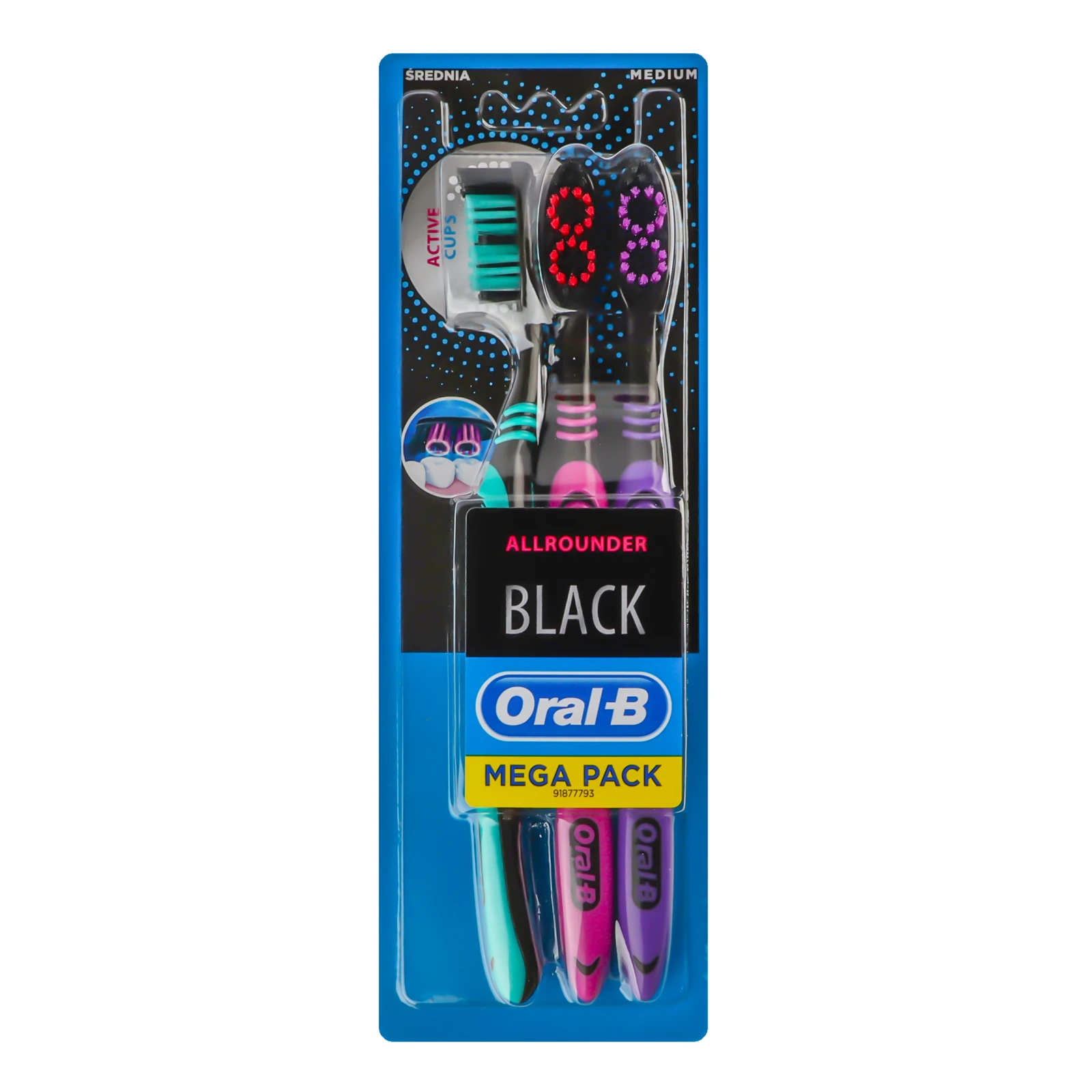 Щітка зубна Oral-B Allrounder Black Medium 3шт/уп Фото №:1