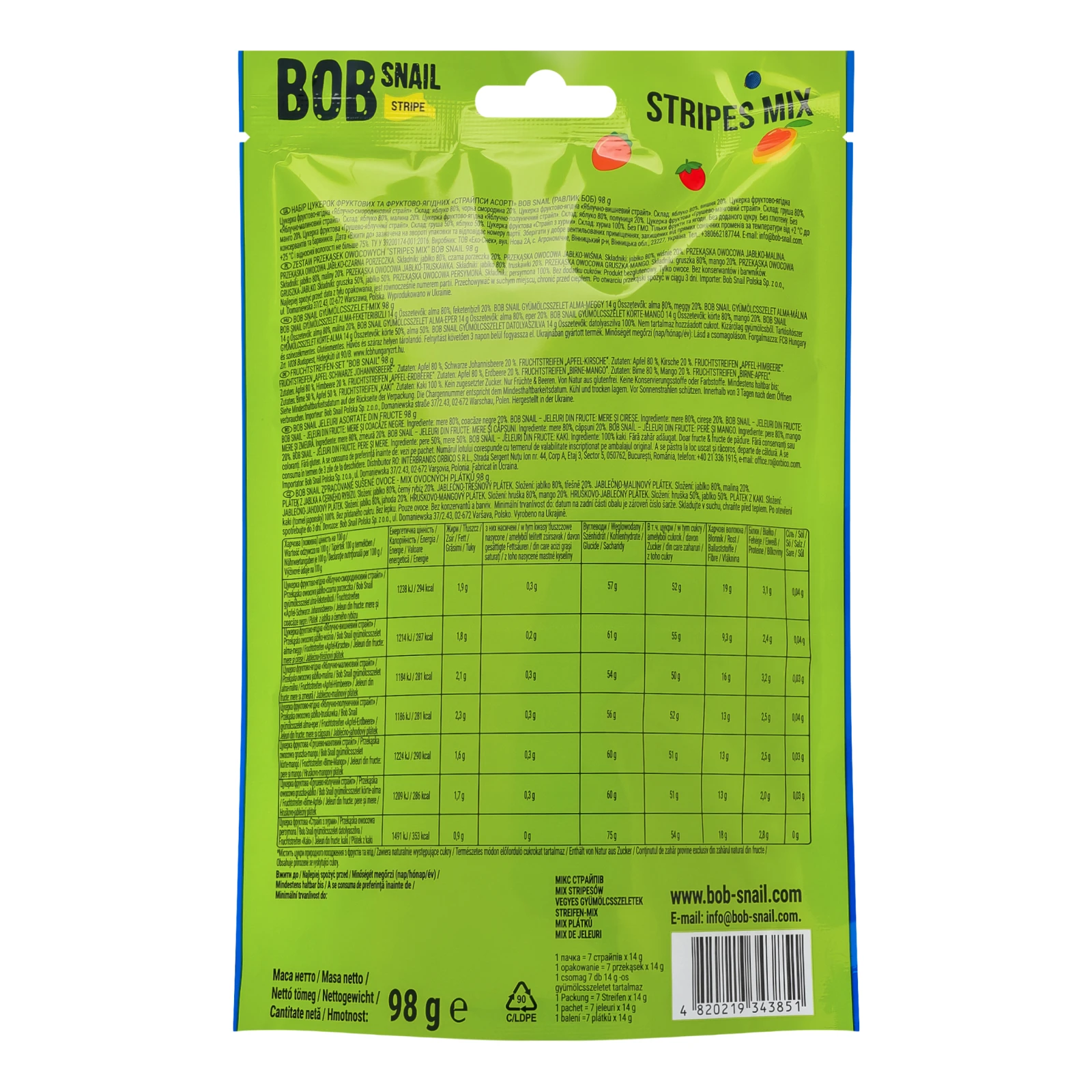Набір цукерок Bob Snail Stripes Mix фруктових та фруктово-ягідних 98г Фото №:2