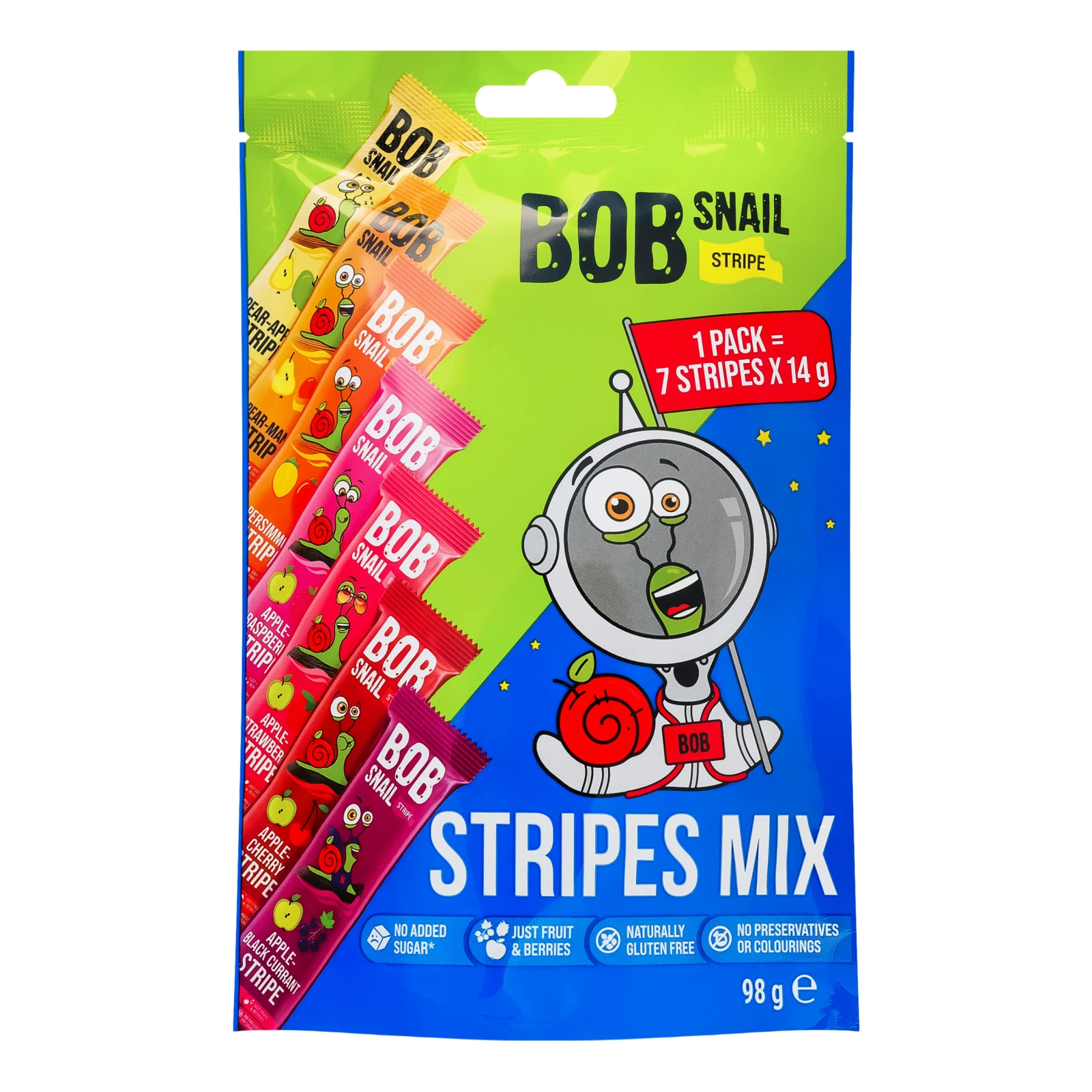 Цукерки Bob Snail Stripes Mix фруктові та фруктово-ягідні 98г
