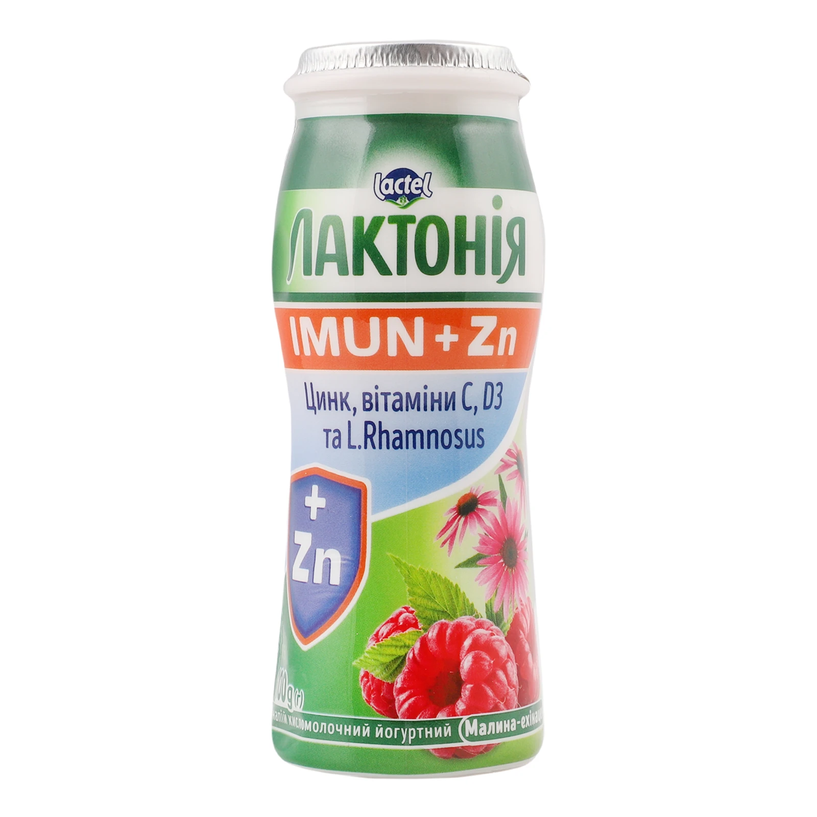 Напій кисломолочний Лактонія Imun+Zn Малина-ехінацея йогуртний 1.5% 100г Фото №:1