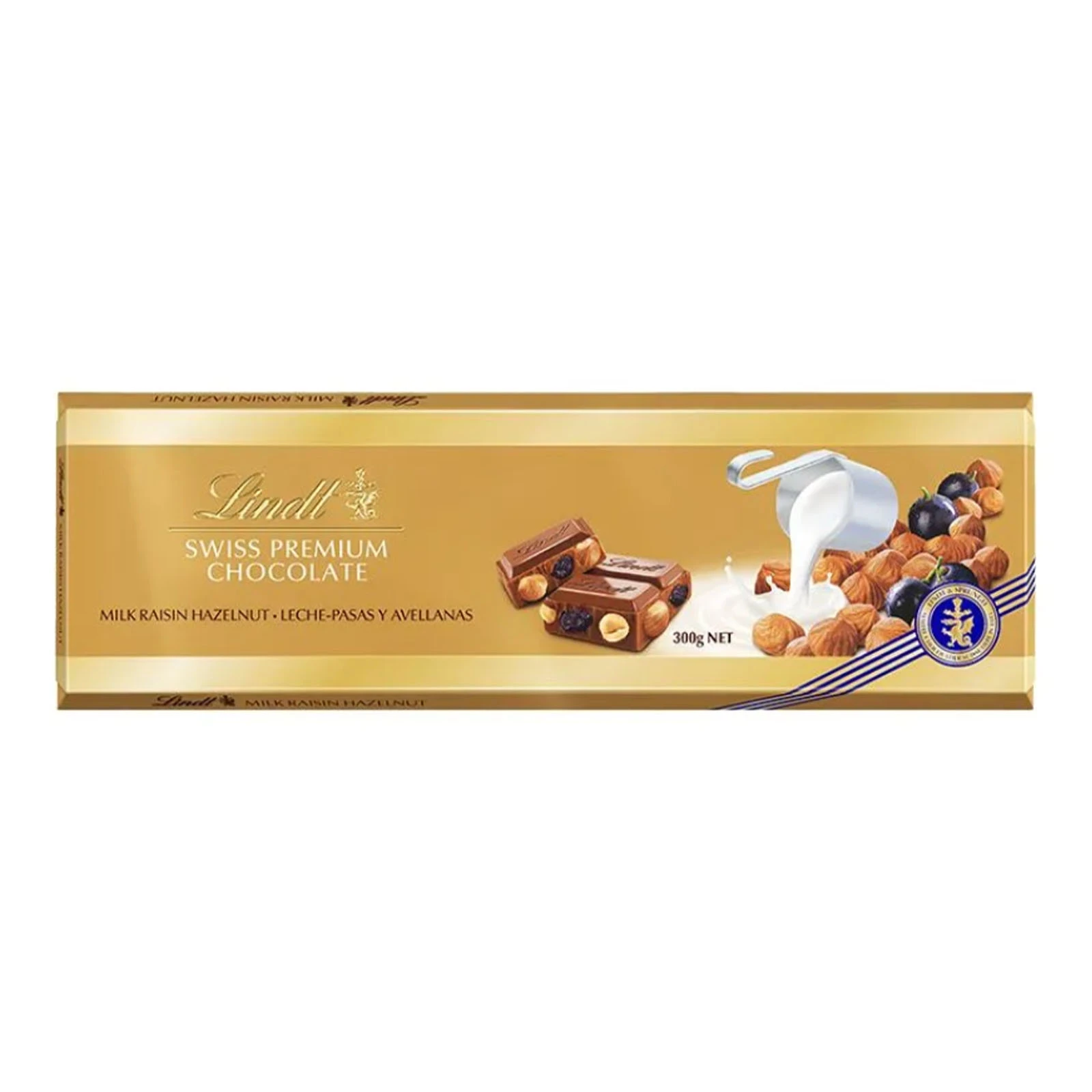 Шоколад Lindt 300г Голд молочний лісовий горіх та родзинки Фото №:1