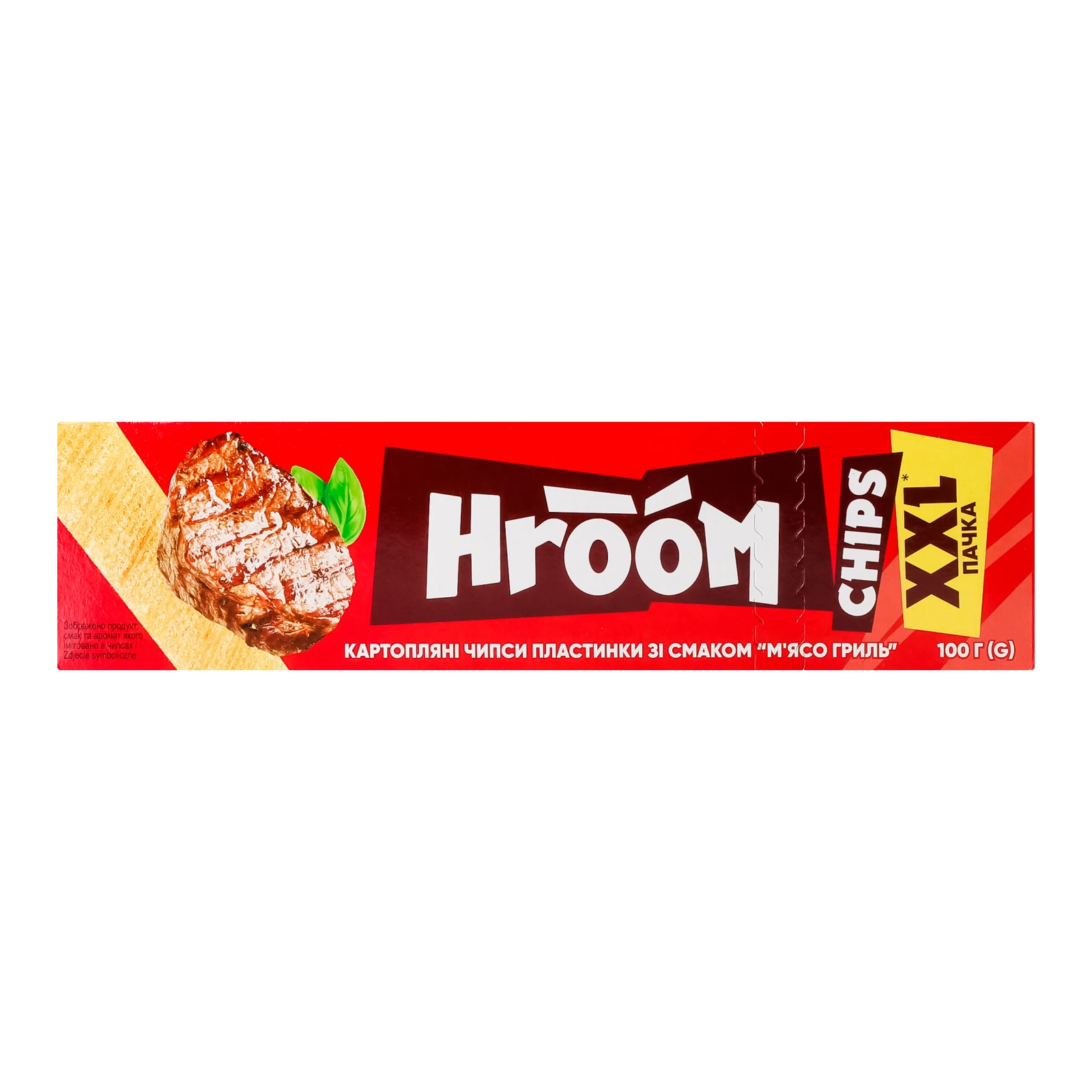 Чипси Hroom! картопляні пластинки М'ясо гриль XXL 100г Фото навігації №:1