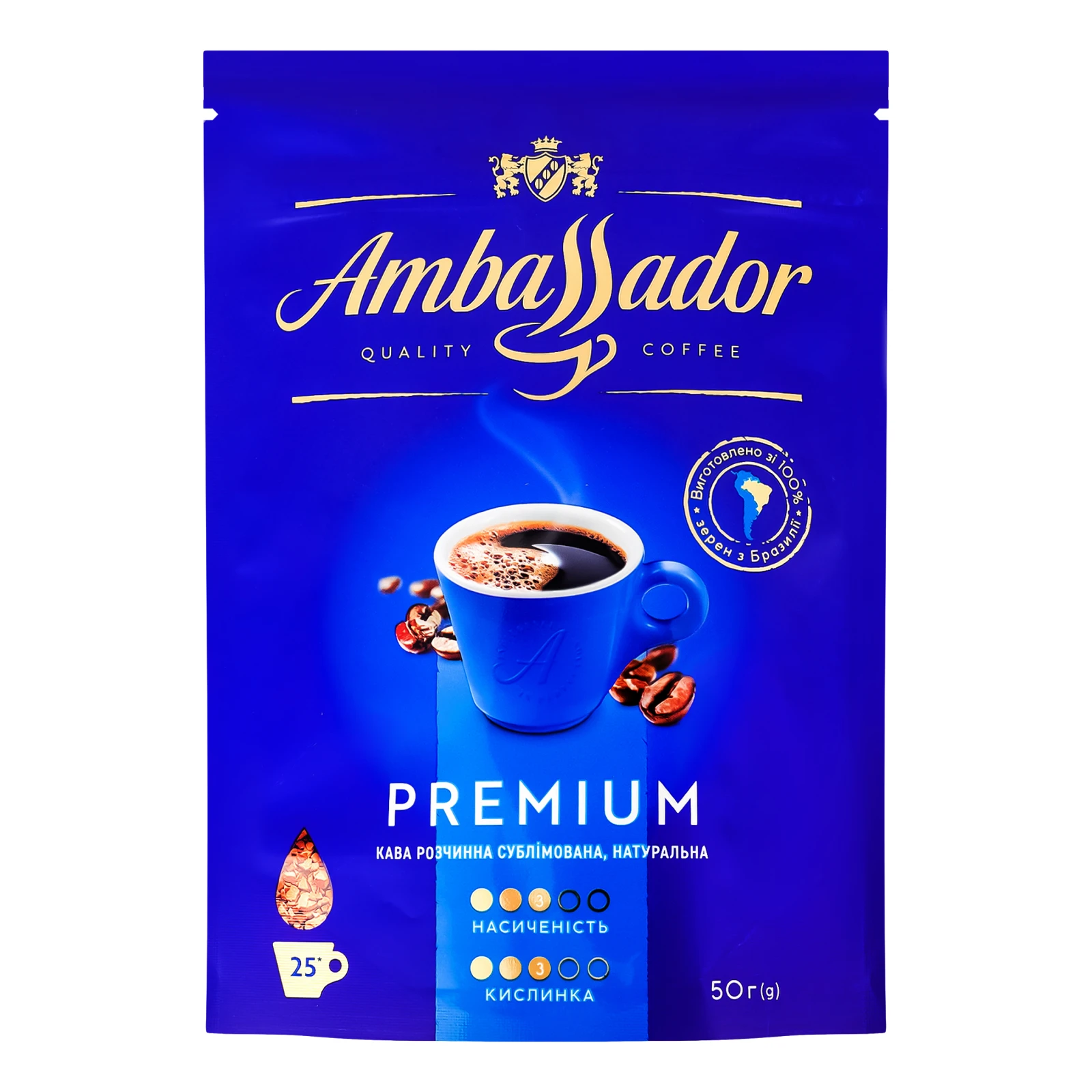Кава Ambassador Premium натуральна розчинна сублімована 50г Фото №:1