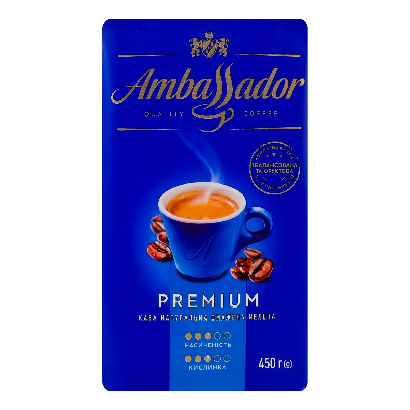 Кава Ambassador Premium натуральна смажена мелена 450г Фото №:1