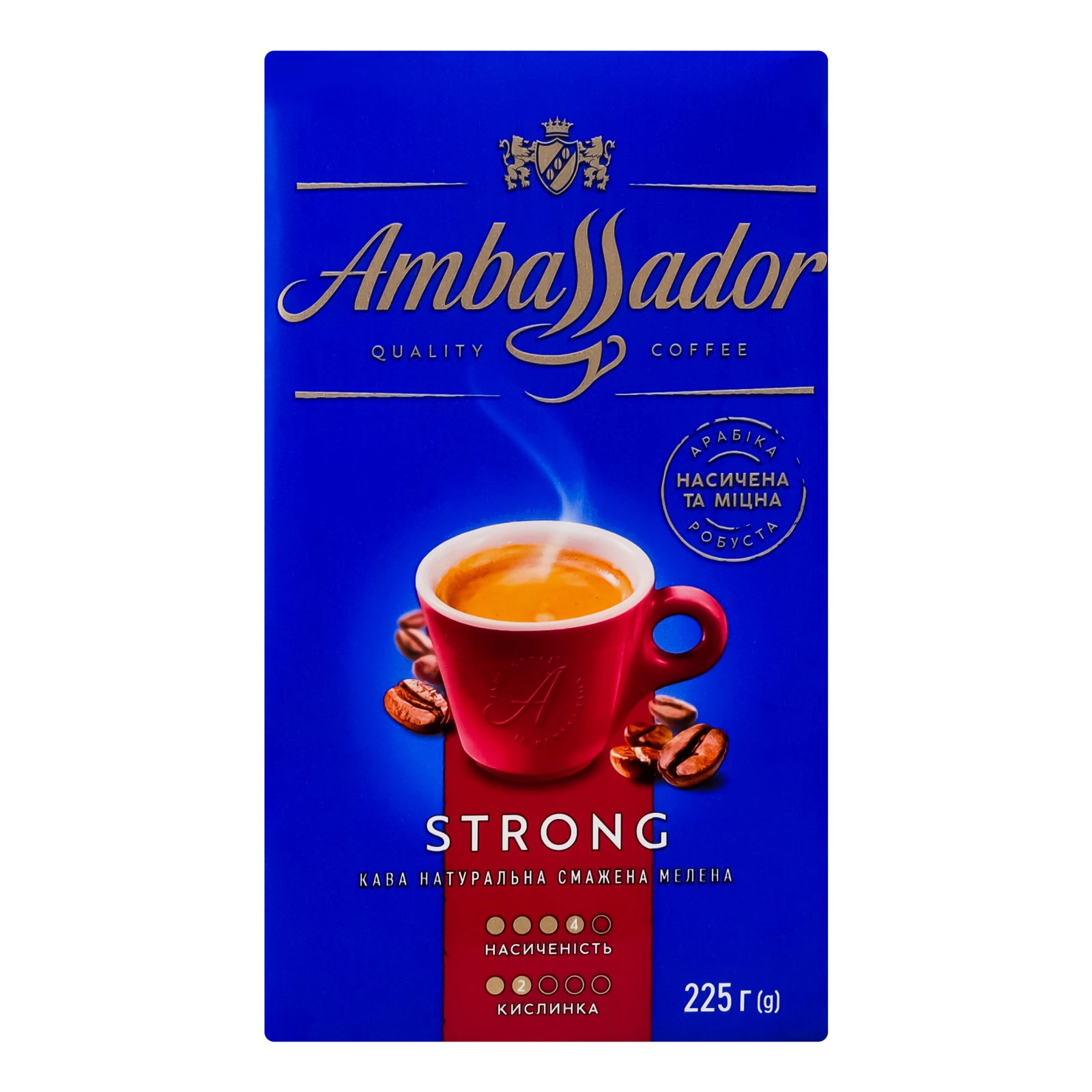 Кава Ambassador Strong натуральна смажена мелена 225г Фото навігації №:1
