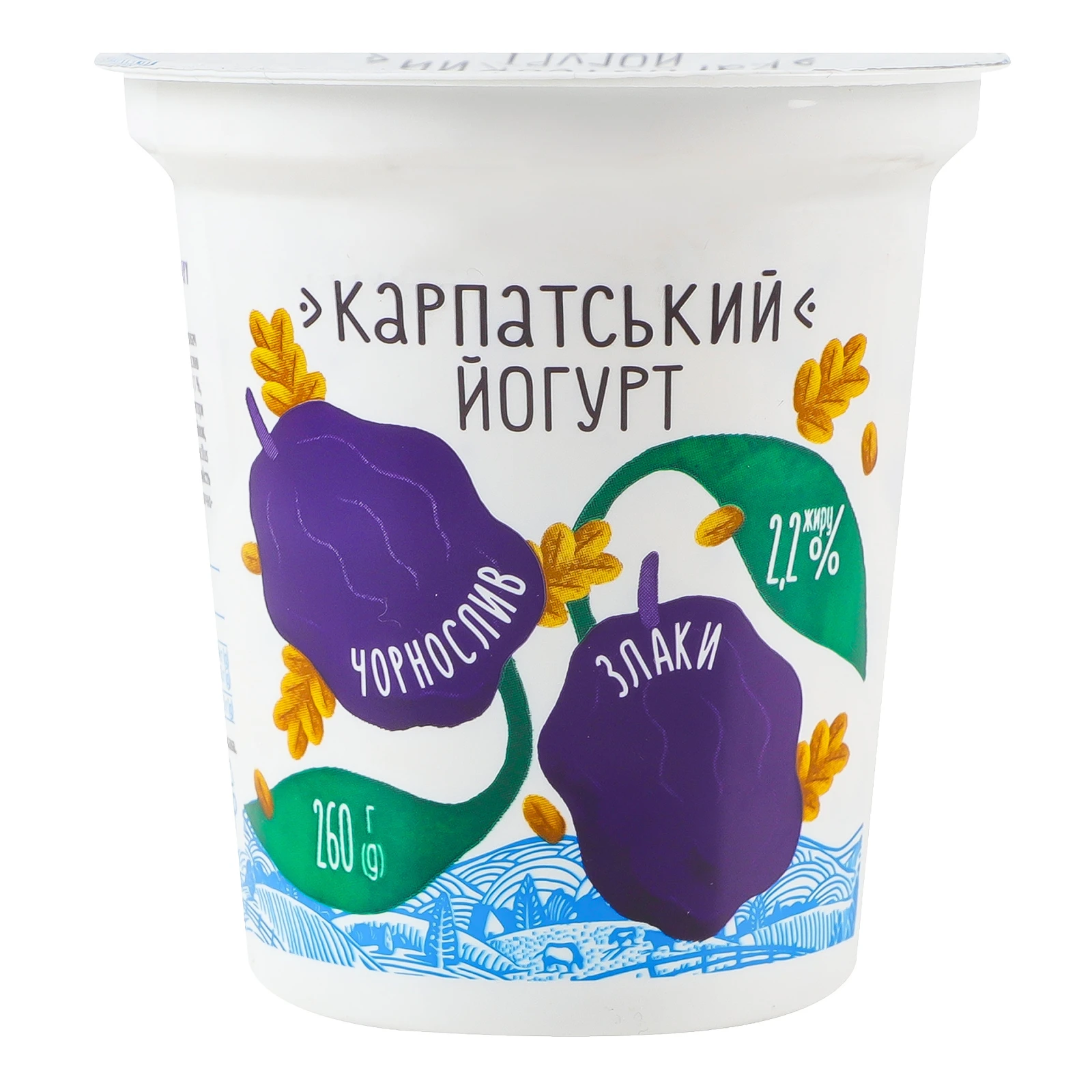 Йогурт Галичина Карпатський десертний Чорнослив-злаки 2.2% 260г Фото навігації №:1