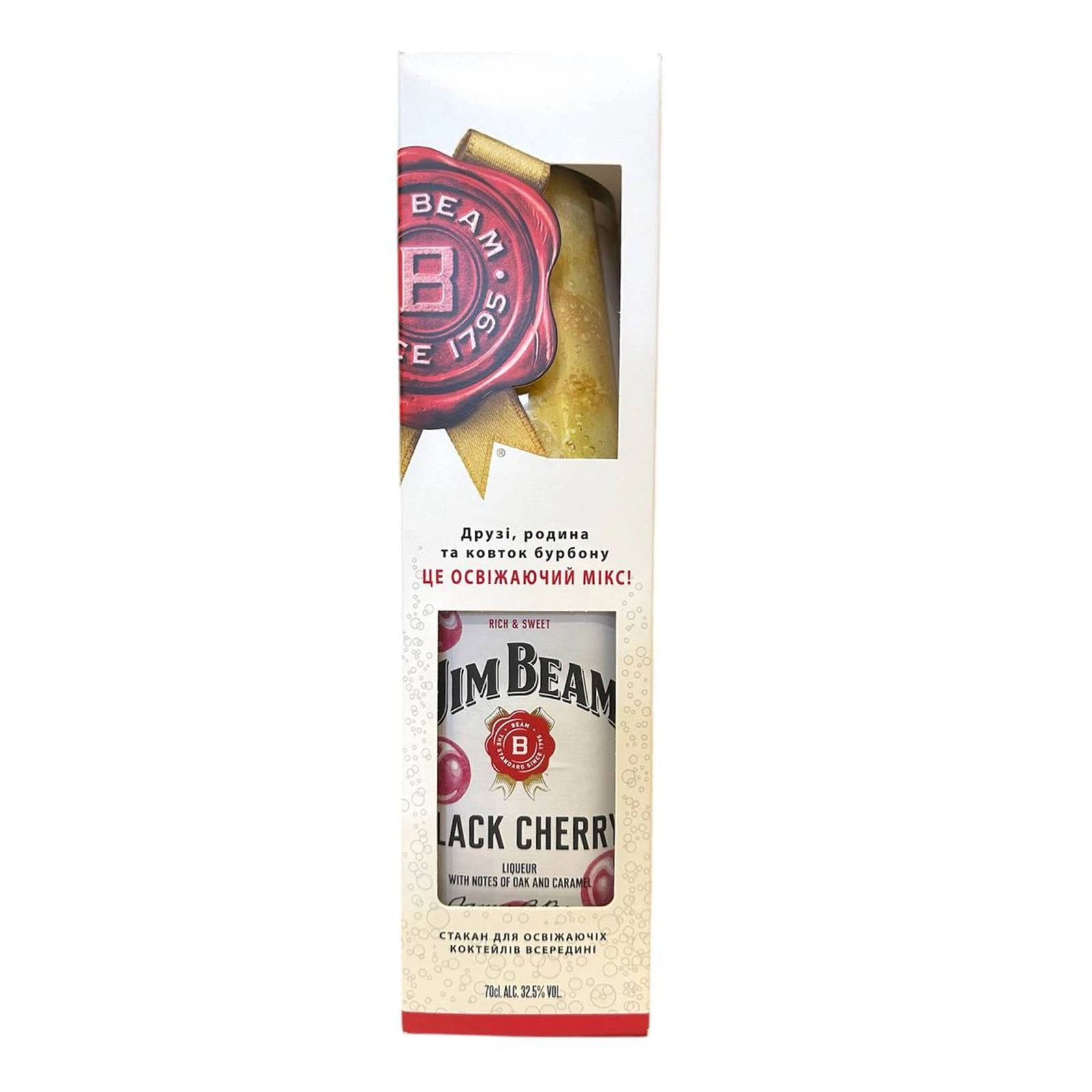 Набір Jim Beam лікер Red Stag (Black Cherry) 32.5% 0.7л + келих Фото навігації №:1