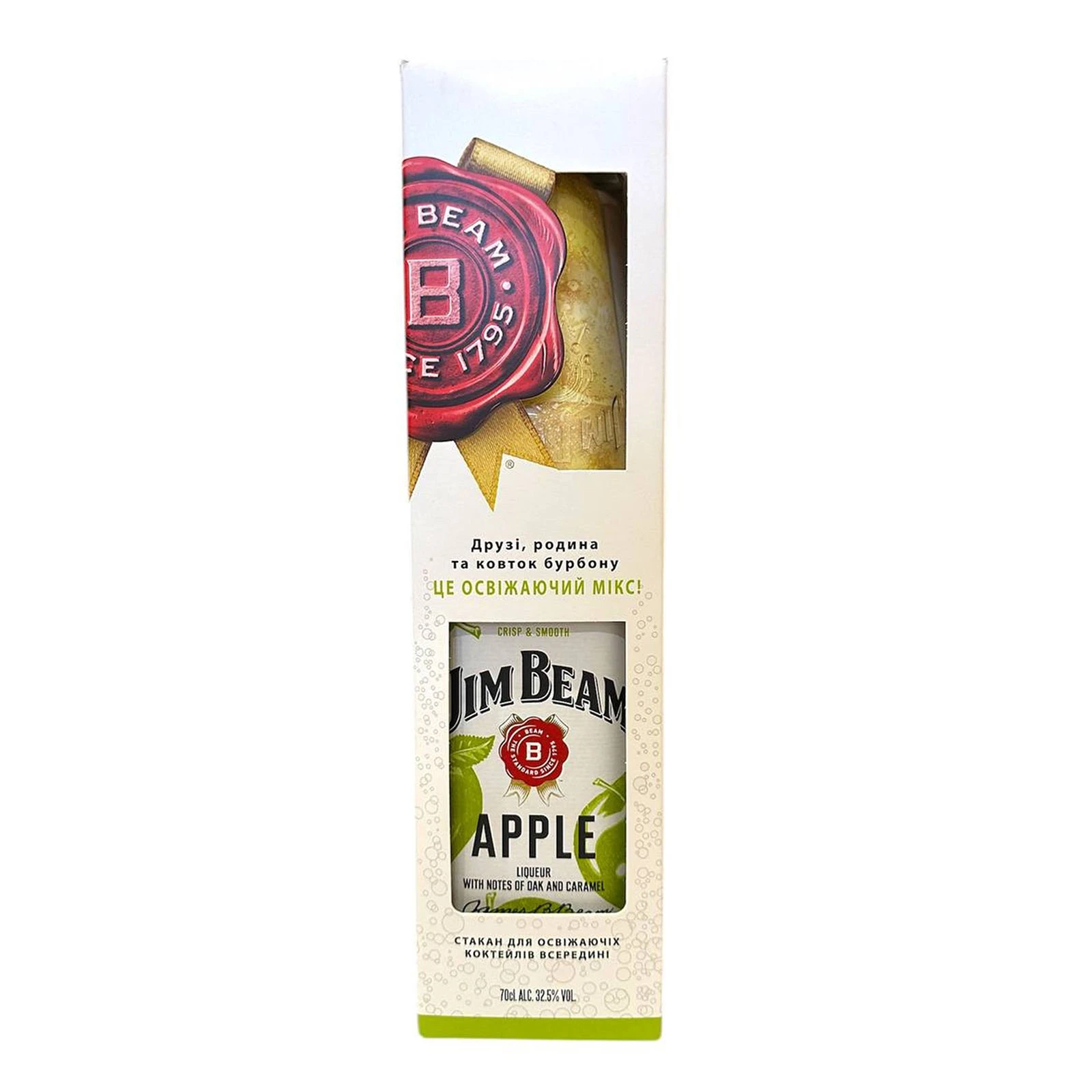 Набір Jim Beam лікер Apple 32.5% 0.7л + келих Фото навігації №:1