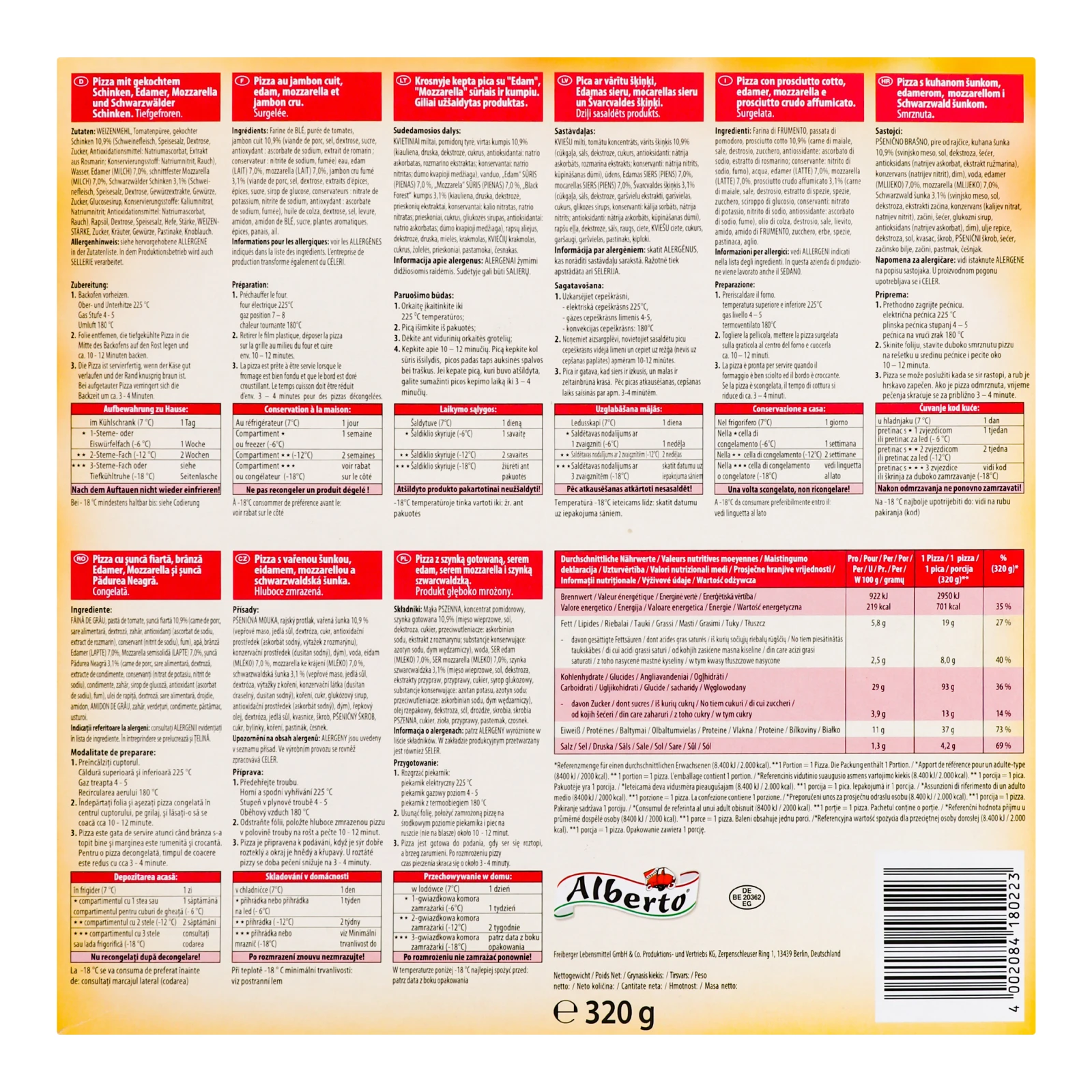 Піца Alberto Prosciutto заморожена 320г Фото №:2