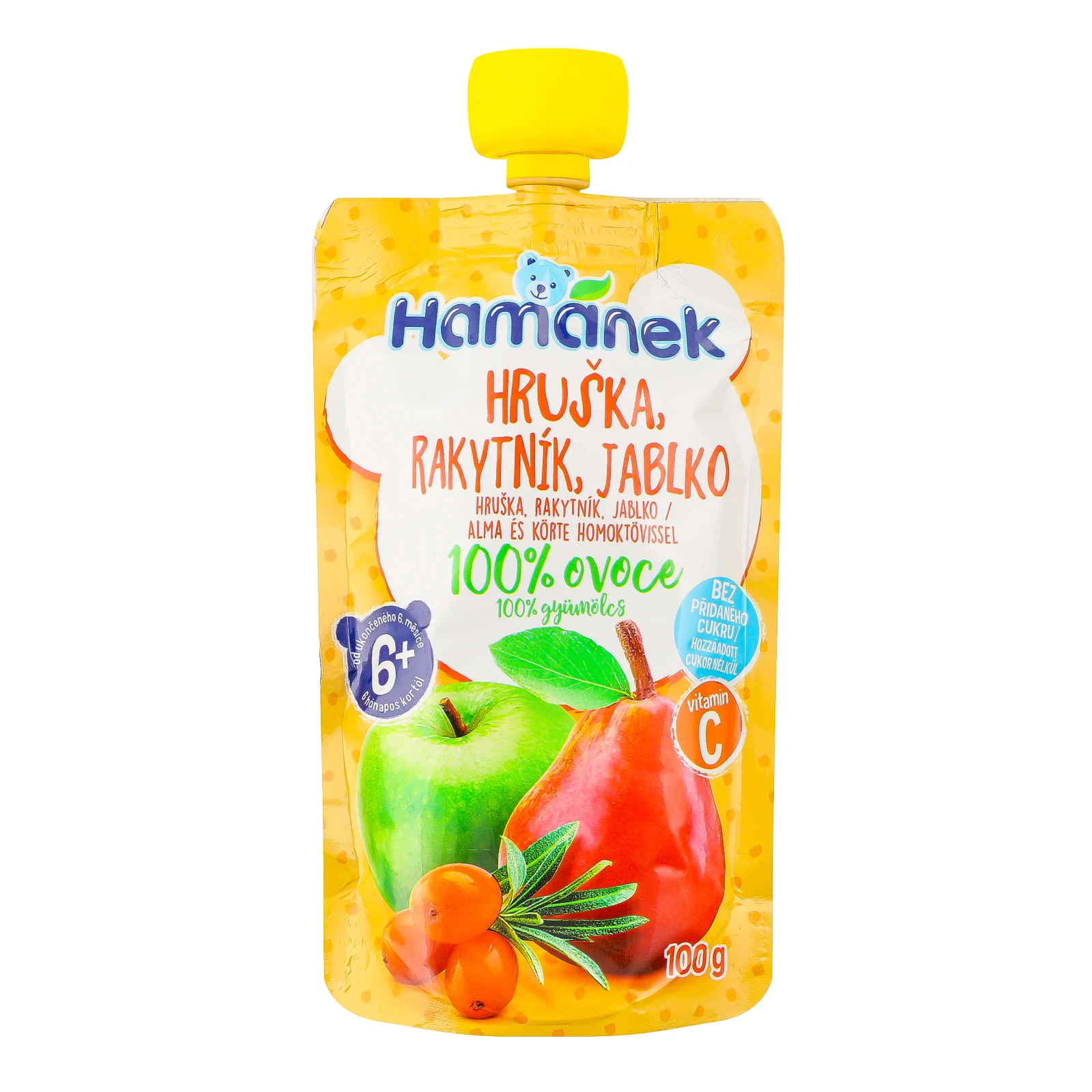 Пюре Hamanek фруктово-ягідне Яблуко з грушею та обліпихою для дітей від 6-ти місяців 100г Фото №:1