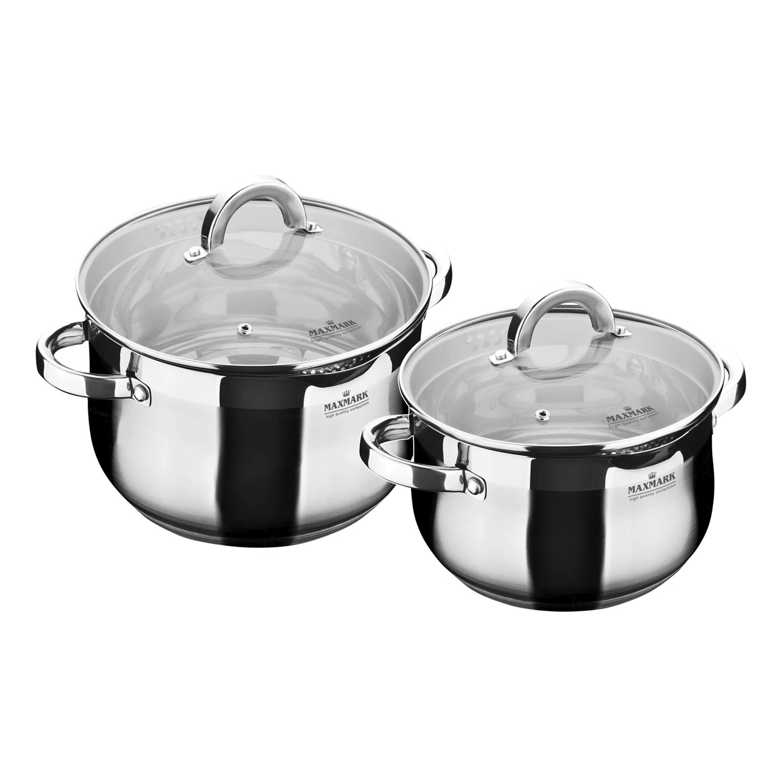 Набір посуду Maxmark Bell collection каструлі 3л та 5л зі скляними кришками нержавіюча сталь MK-BL6504C Фото №:1