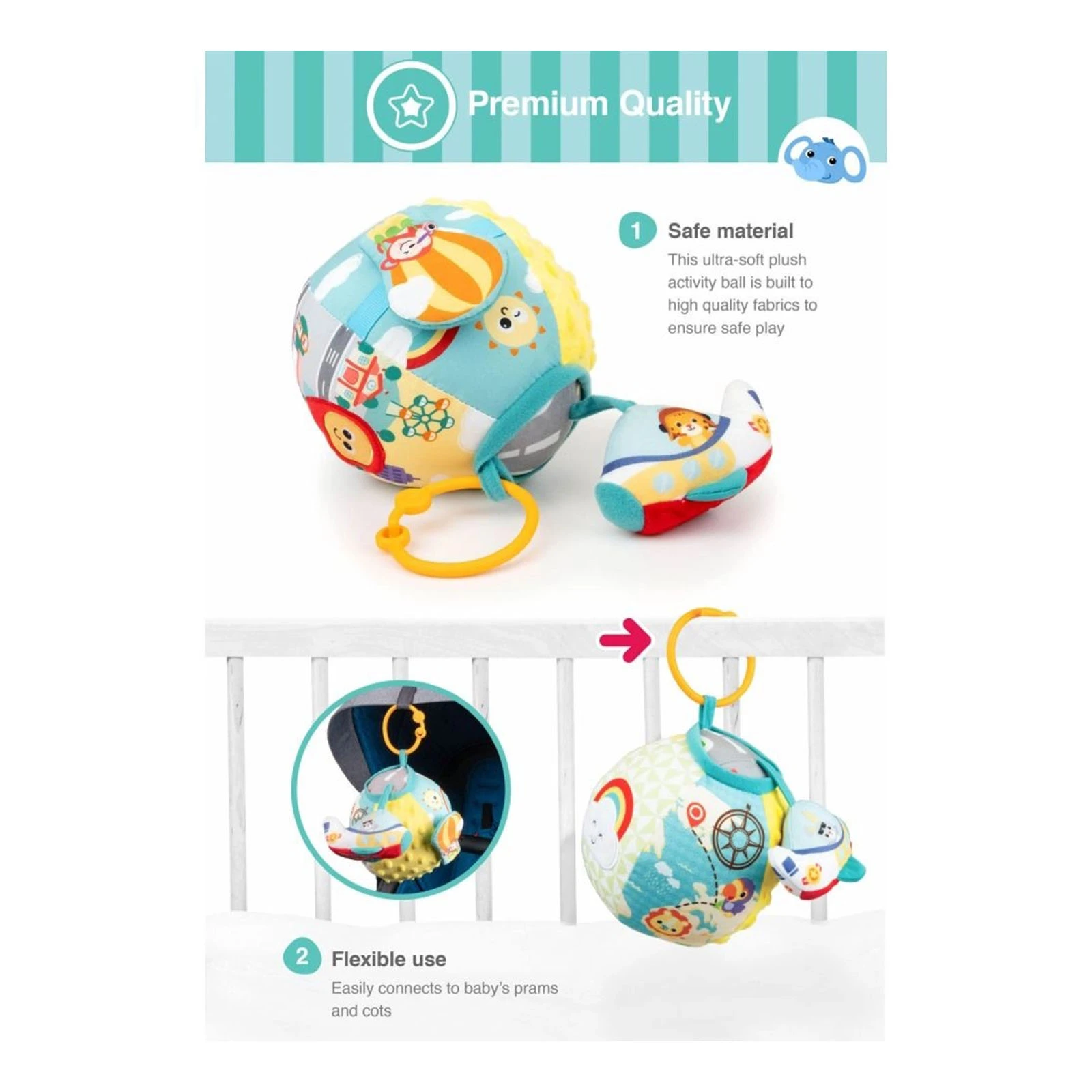 Іграшка-підвіска WinFun на візок М`ячик брязкальце, плюш 0268-NI Фото №:2