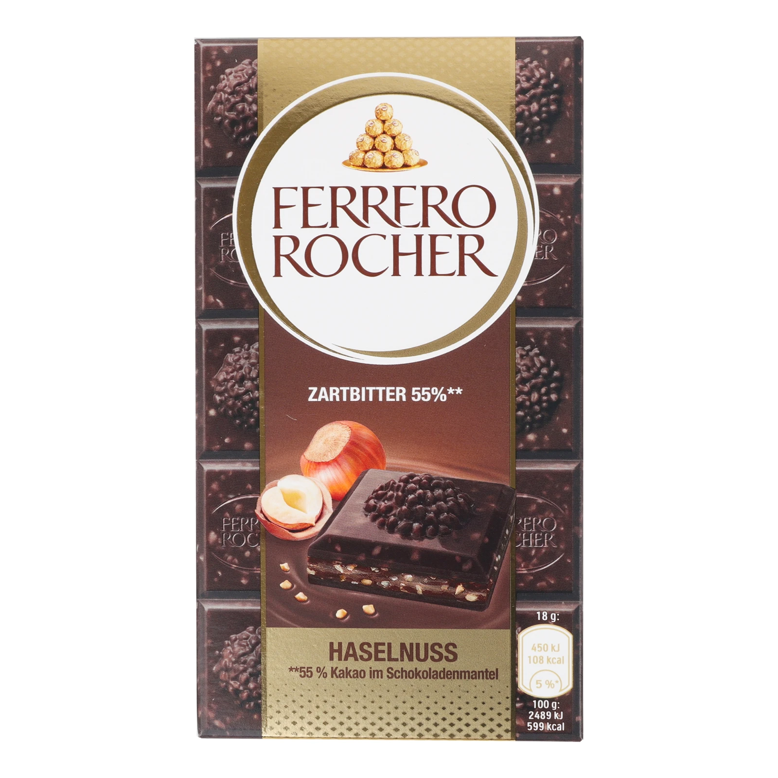Шоколад Ferrero Rocher чорний з горіховою начинкою та подрібненими лісовими горіхами 55% 90г Фото №:1