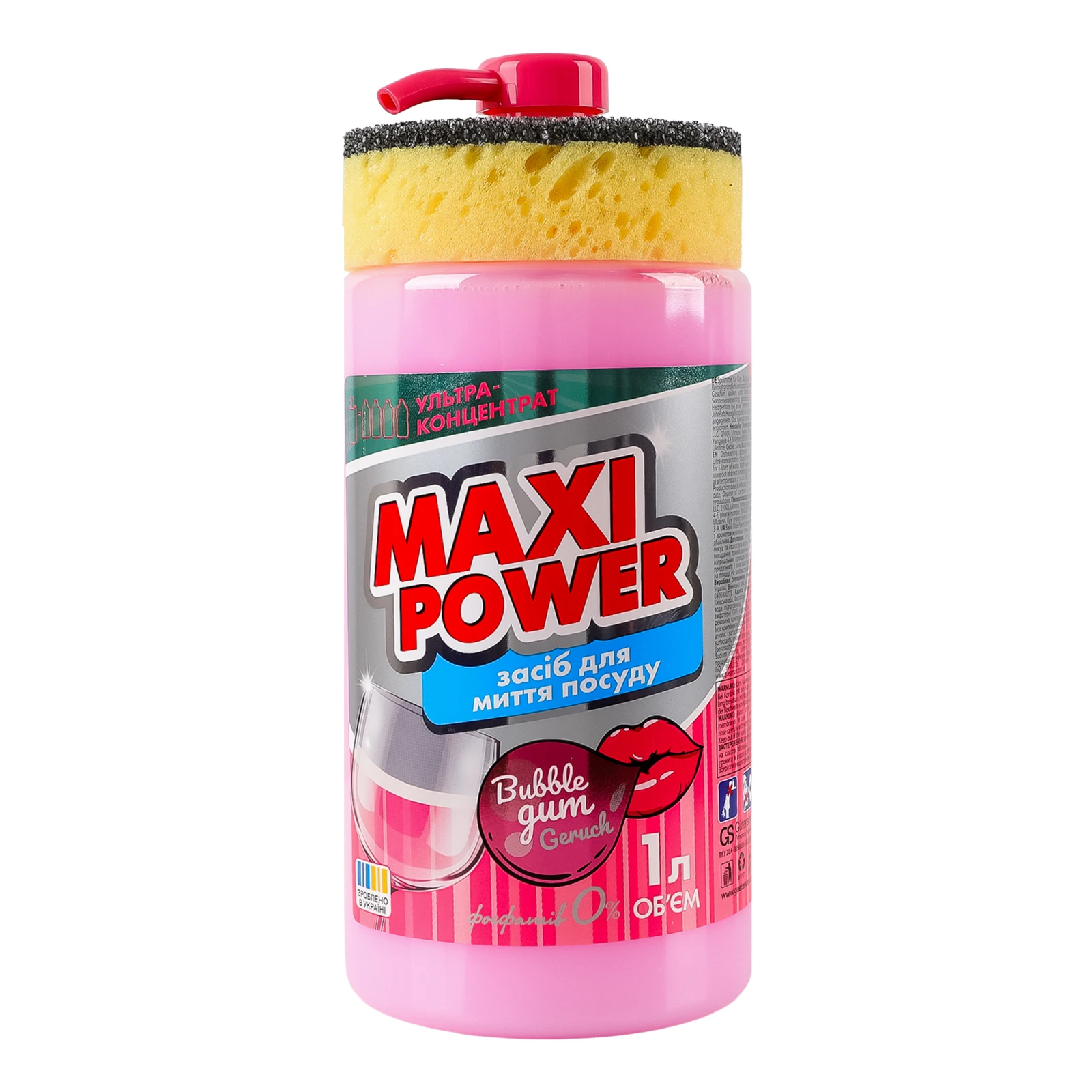 Засіб для миття Maxi Power для посуду гелеподібний Бабл Гам 1л