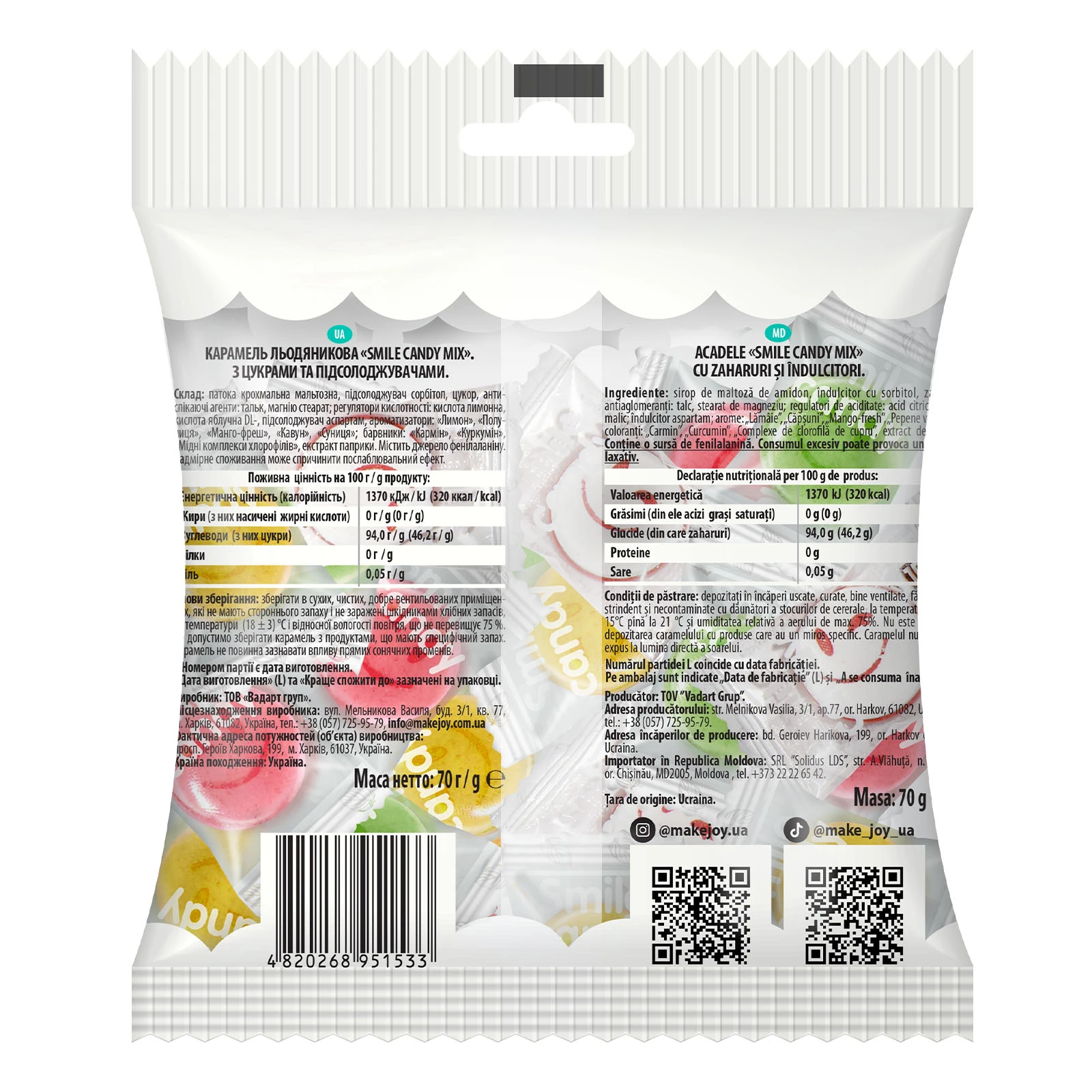 Карамель льодяникова Make joy Smile candy Mix 70г Фото №:2