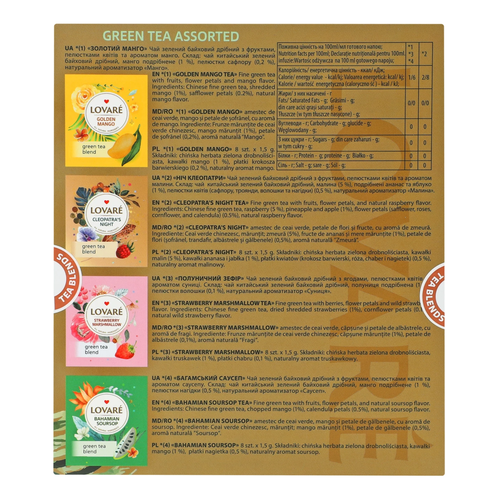 Чай Lovare Асорті зелений 32х1.5г Фото №:2
