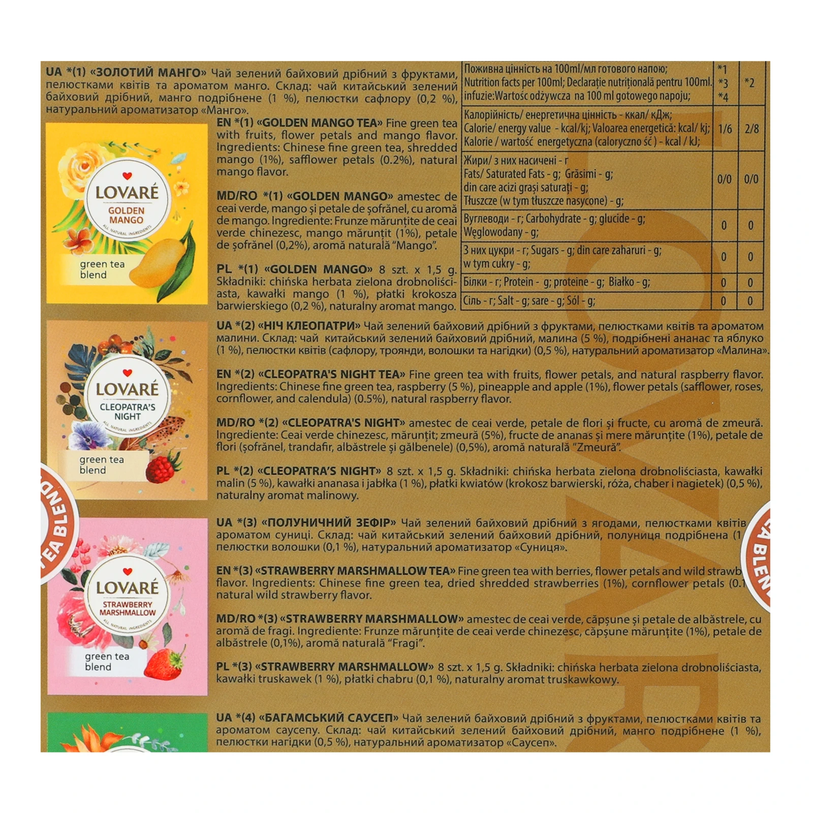 Чай Lovare Асорті зелений 32х1.5г Фото №:3