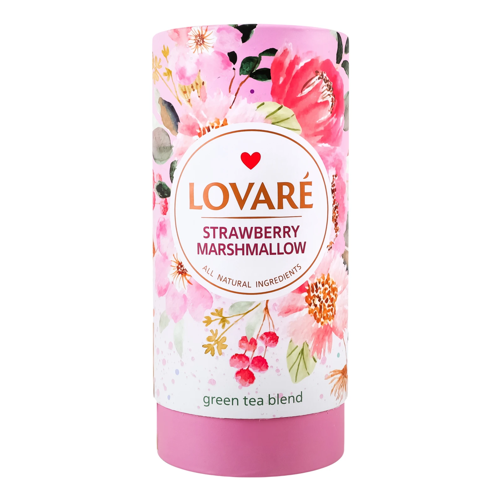 Чай Lovare Полуничний зефір зелений байховий листовий з ягодами пелюстками квітів та ароматом суниці 80г Фото №:1