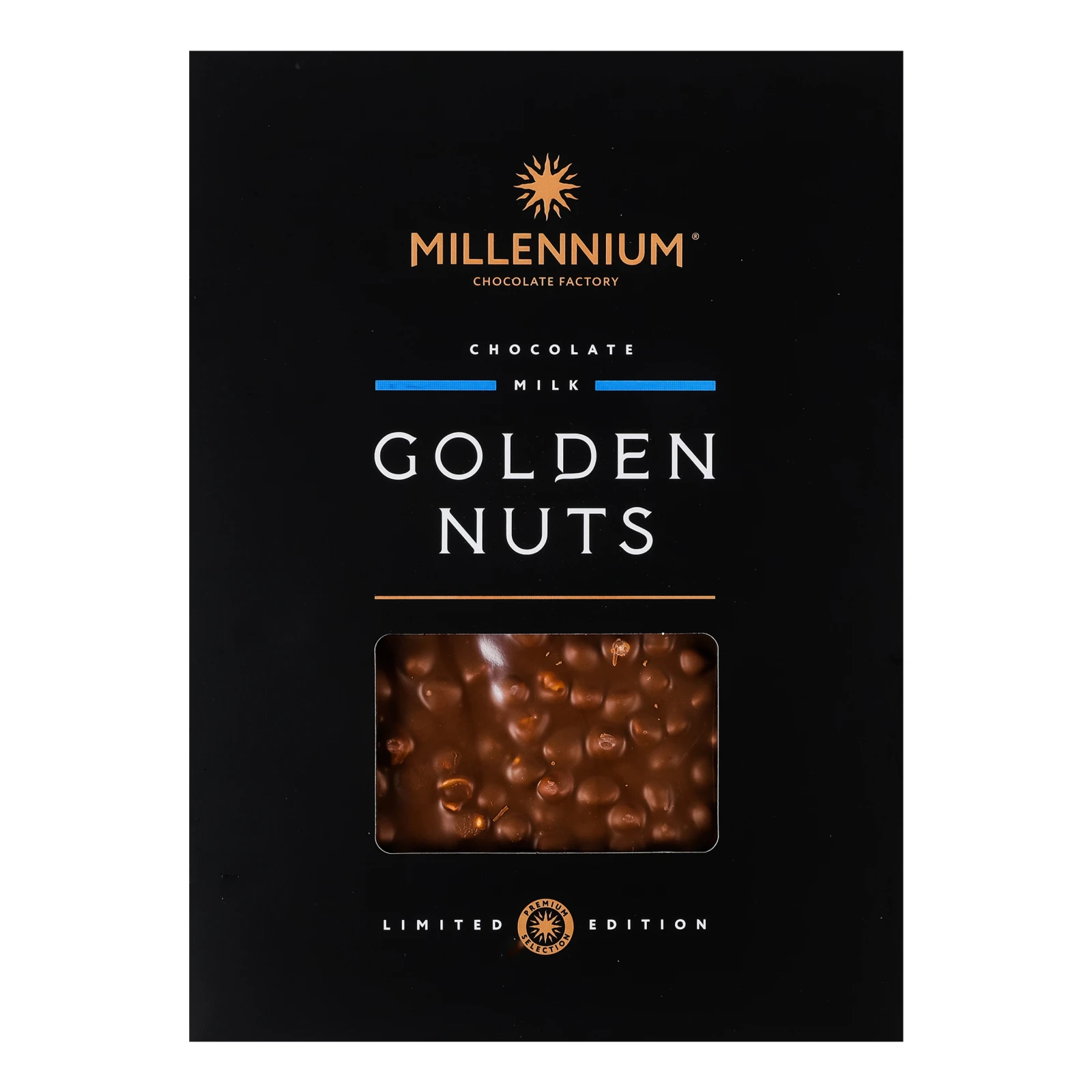 Шоколад Millennium Golden Nuts молочний з цілим фундуком 1.1кг Фото №:1