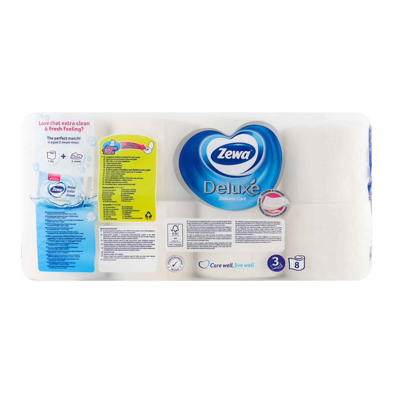 Папір туалетний Zewa Deluxe Delicate Care 3-х шаровий 8шт/уп Фото №:2