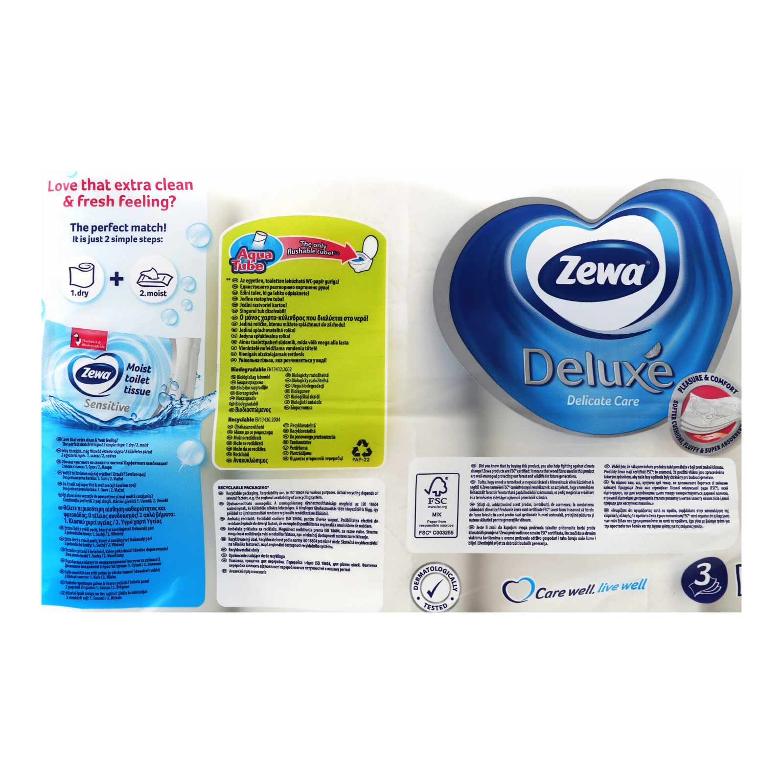 Папір туалетний Zewa Deluxe Delicate Care 3-х шаровий 8шт/уп Фото №:3