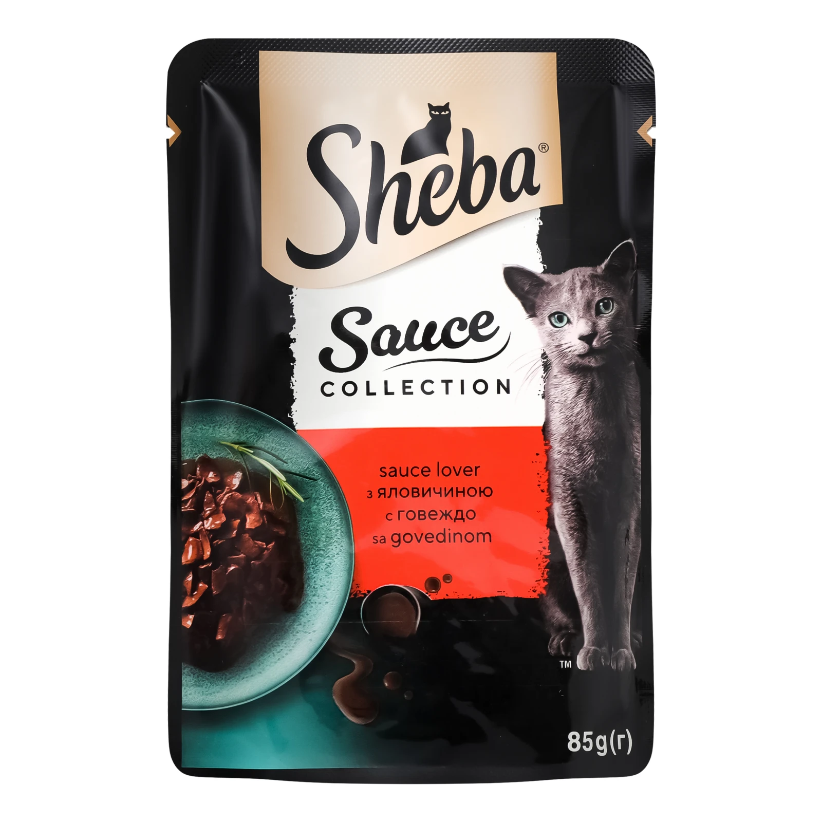 Корм для котів Sheba консервований Sauce Collection повнораціонний для дорослих котів з яловичиною в соусі 85г Фото №:1