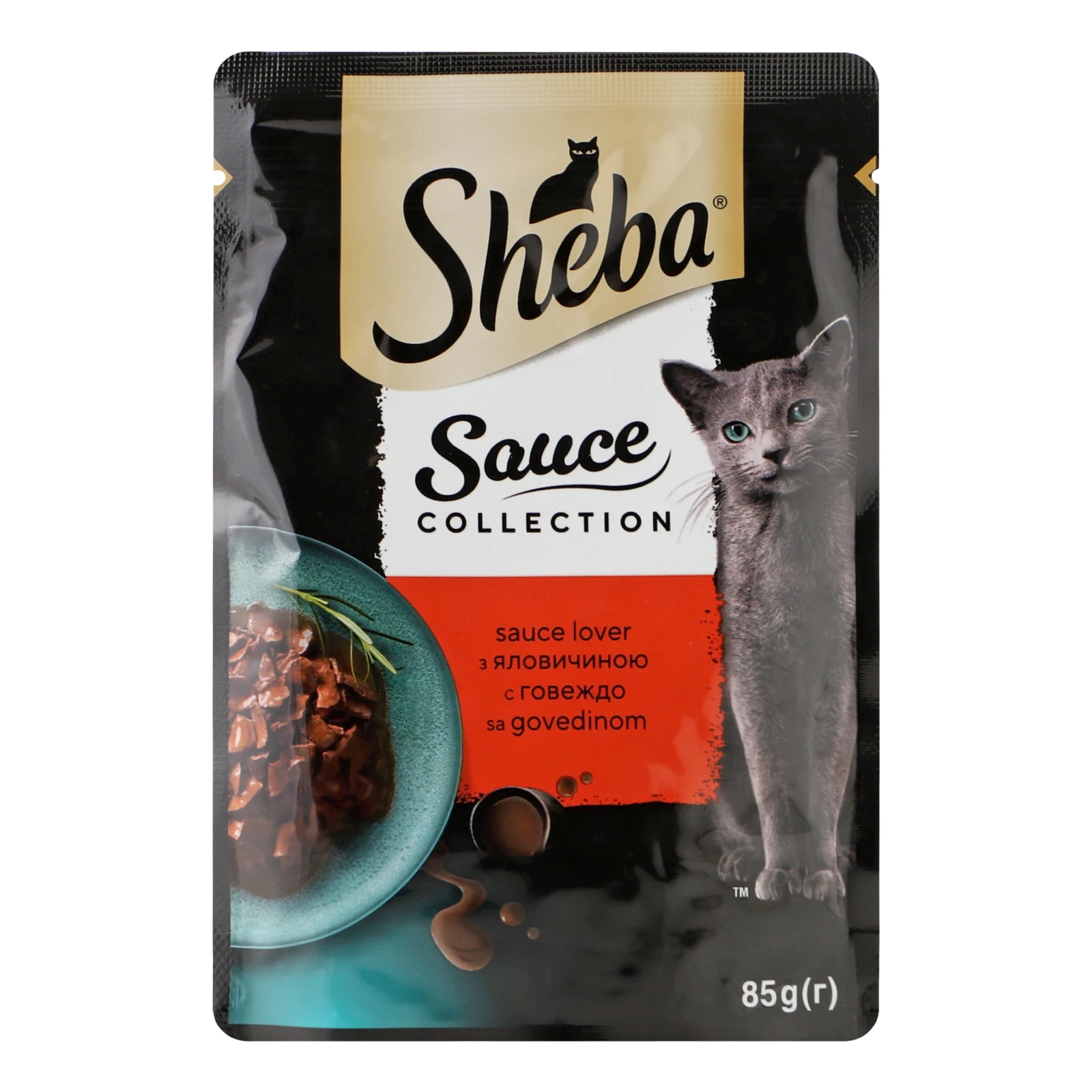 Корм для котів Sheba Соус-меню консервований повнораціонний для дорослих котів З яловичиною в соусі 85г Фото №:1