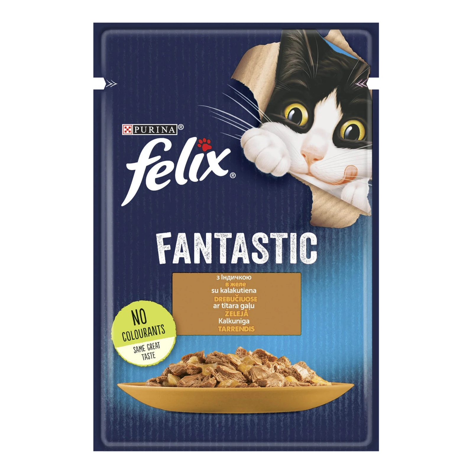 Корм для котів Felix Fantastic консервований повнораціонний для дорослих котів з індичкою в желе 85г Фото №:1