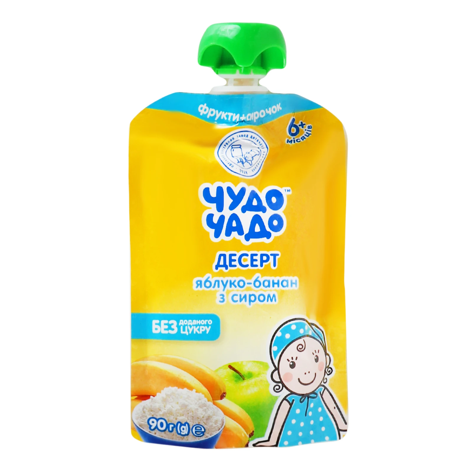 Десерт Чудо-чадо фруктовий з сиром кисломолочним Яблуко-банан для дітей від 6-ти місяців 90г Фото №:1