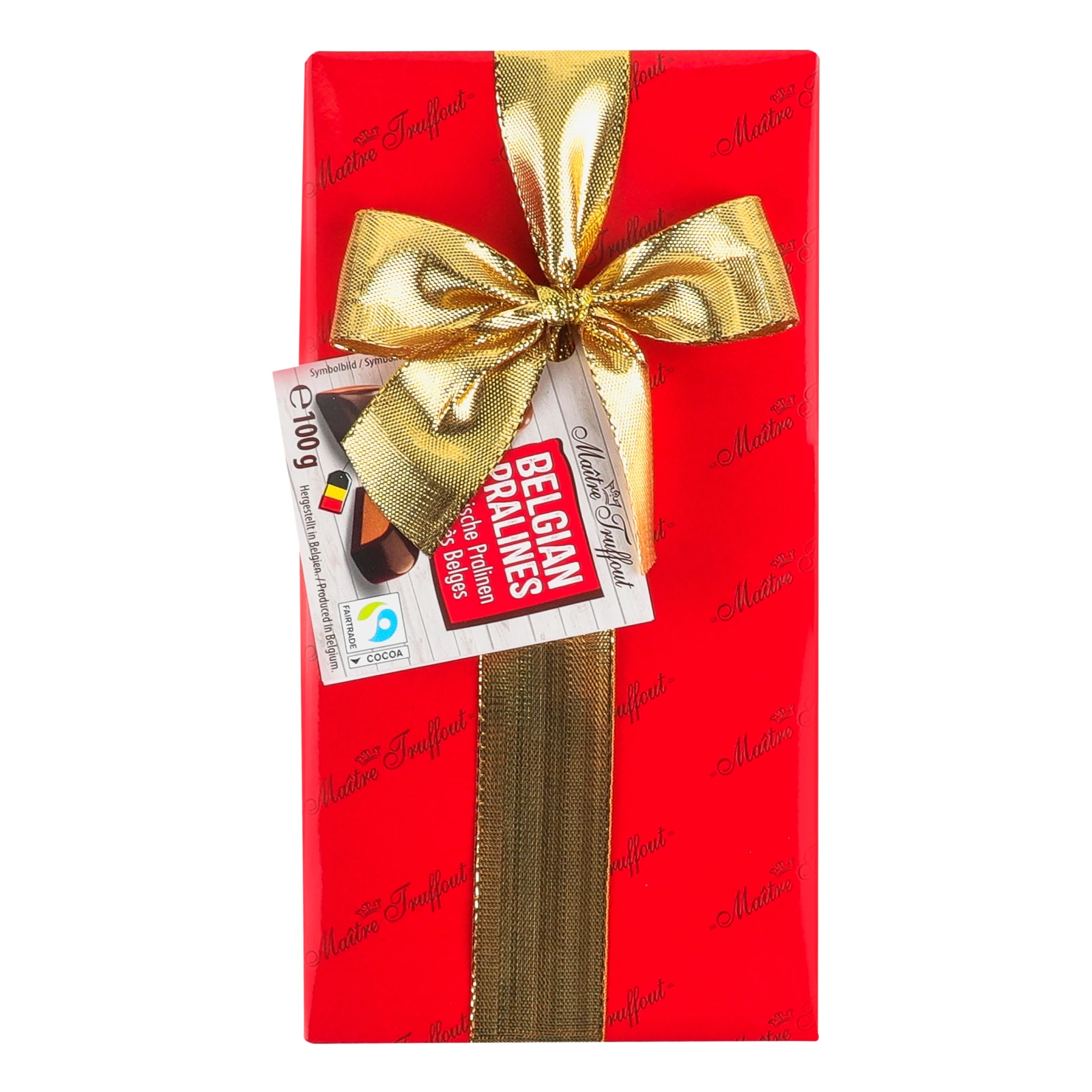 Цукерки Maitre Truffout бельгійські праліне асорті Серця червоні 100г Фото №:1