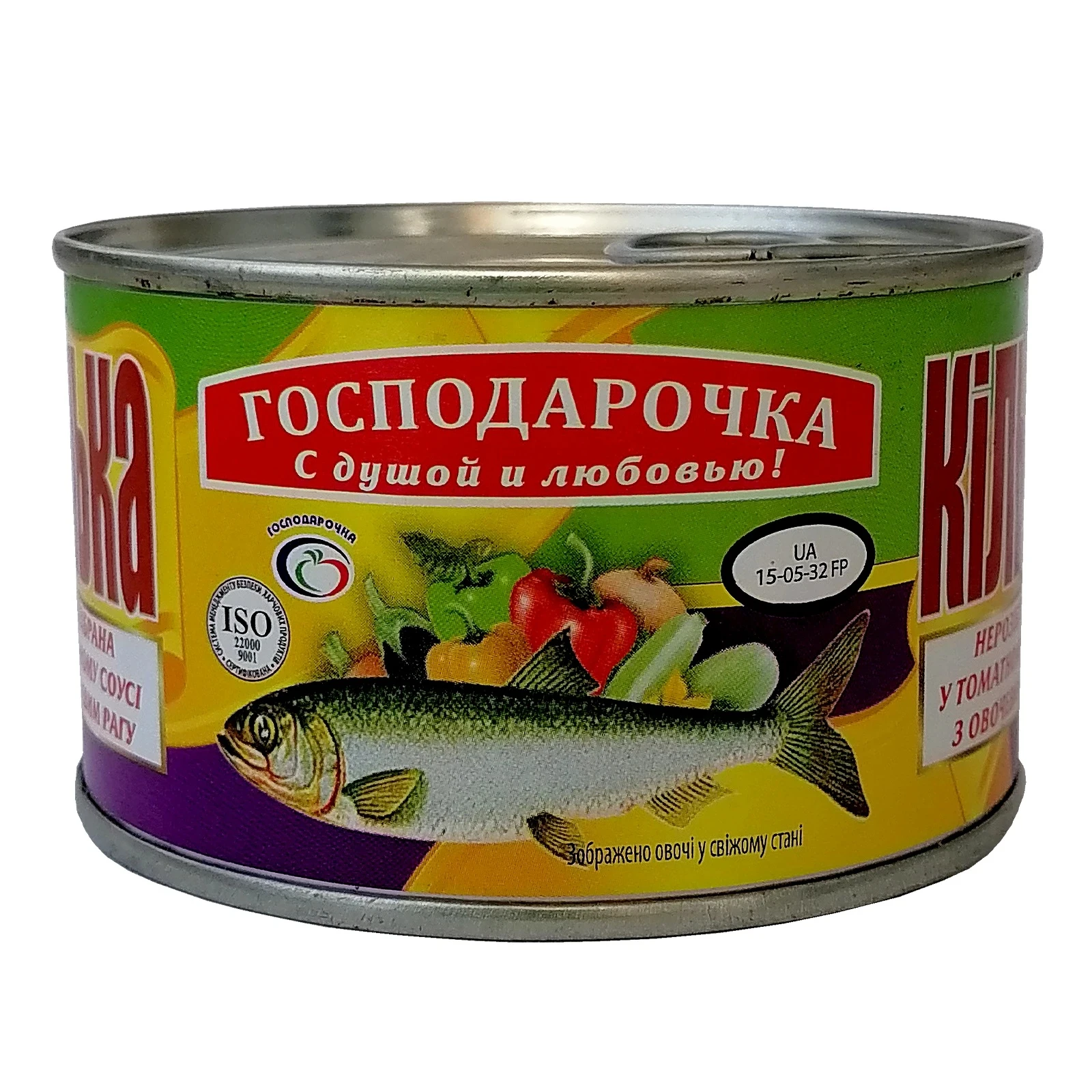 Консерви рибні Господарочка Кілька нерозібрана у томатному соусі з овочевим рагу 240г Фото №:1