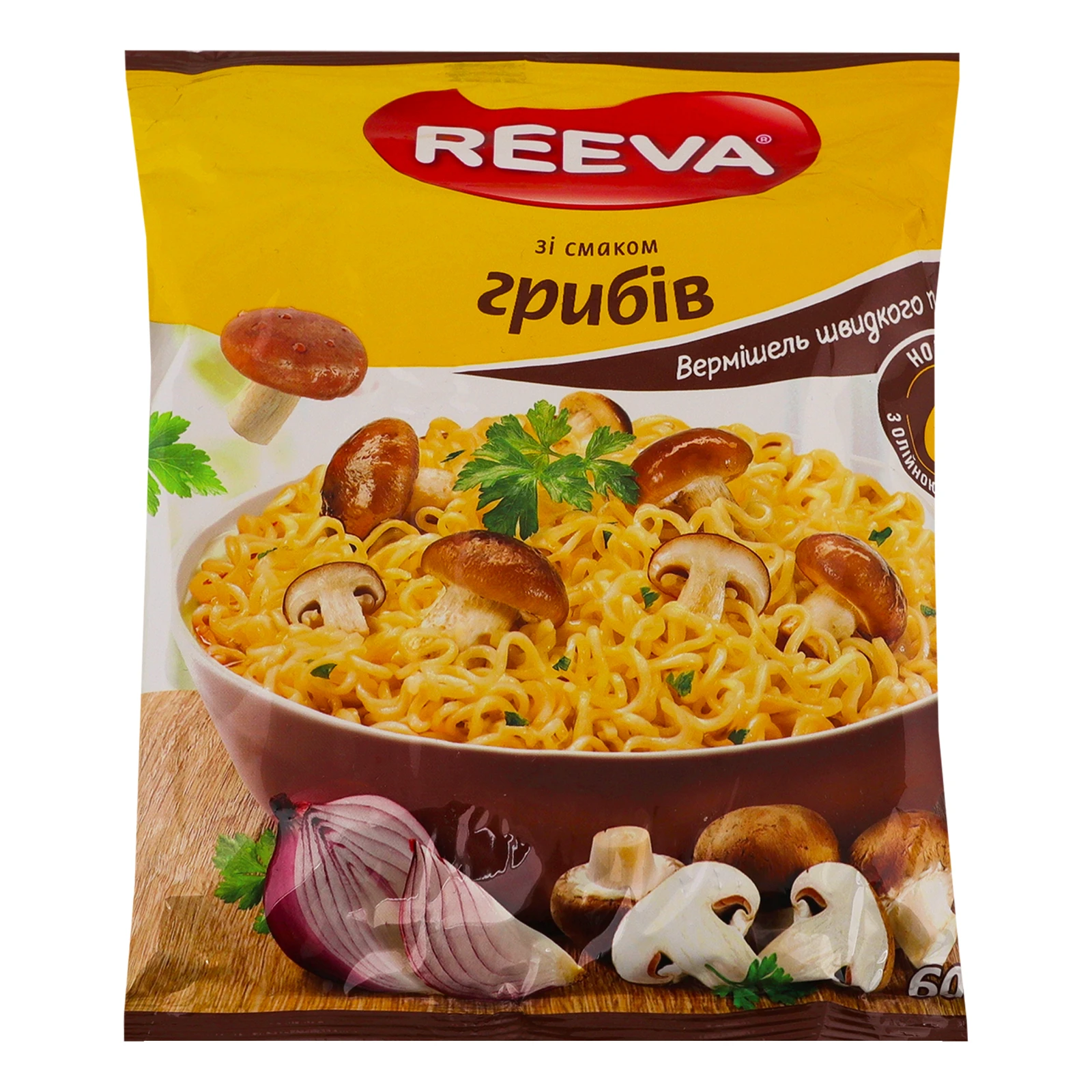 Вермішель Reeva швидкого приготування зі смаком Грибів 60г Фото №:1