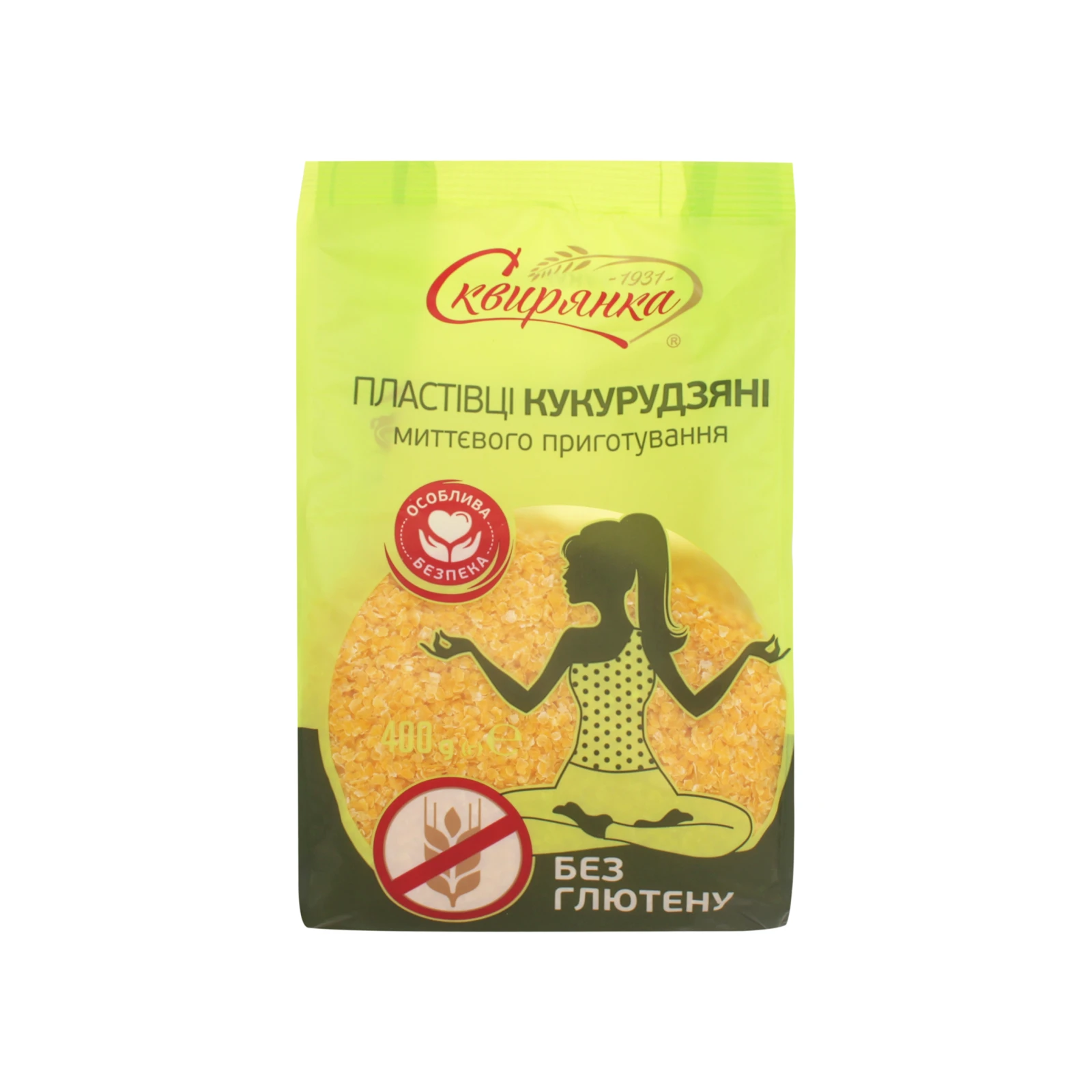 Пластівці Сквирянка миттєвого приготування кукурудзяні без глютену 400г Фото №:1