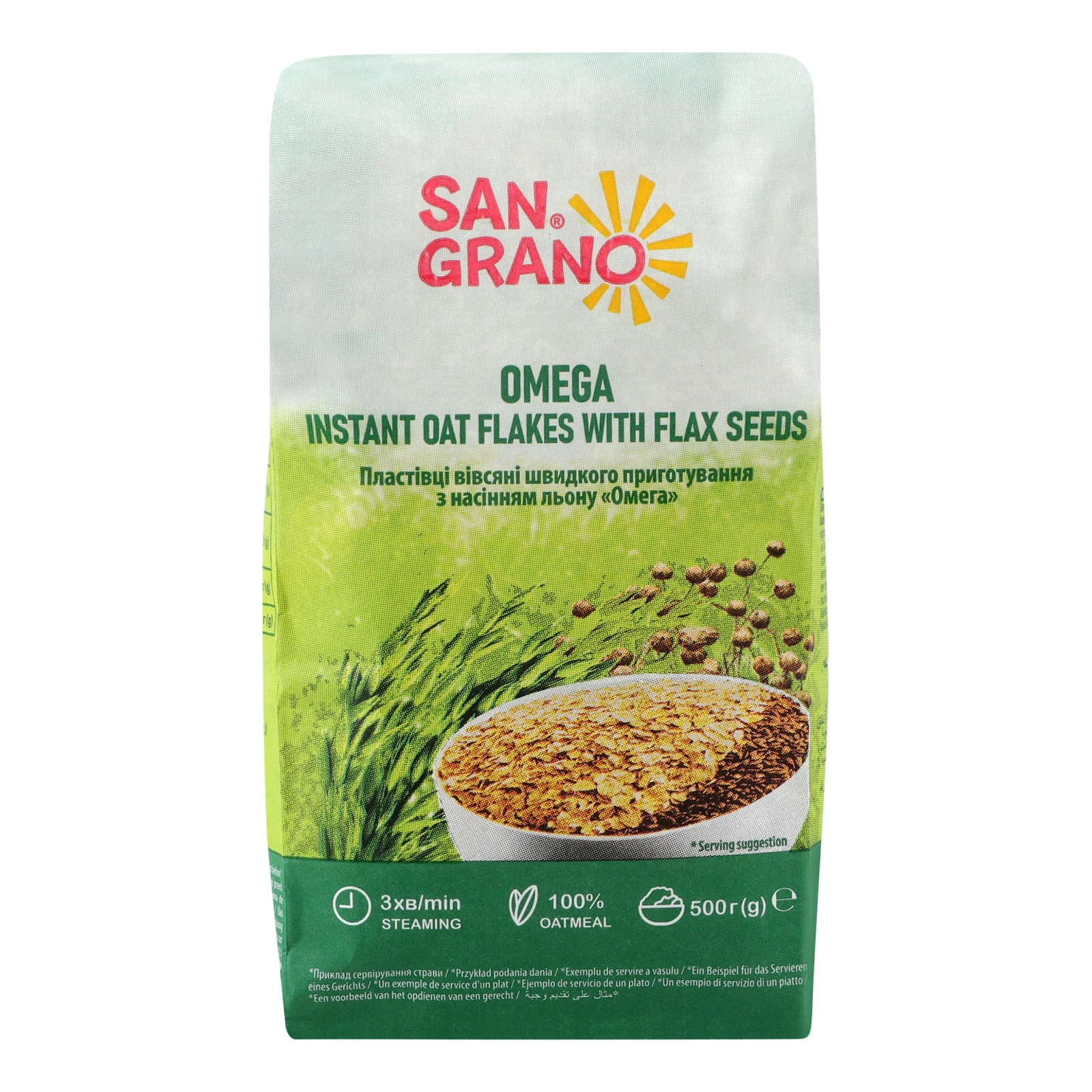 Пластівці San Grano Омега вівсяні швидкого приготування з насінням льону 500г Фото №:1