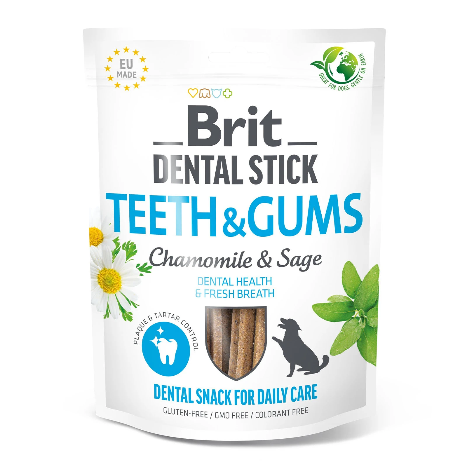 *Ласощі д/собак Brit Dental Stick Teeth and Gums д/зубів і ясен ромашка і шавлія 7шт 251г Фото №:1