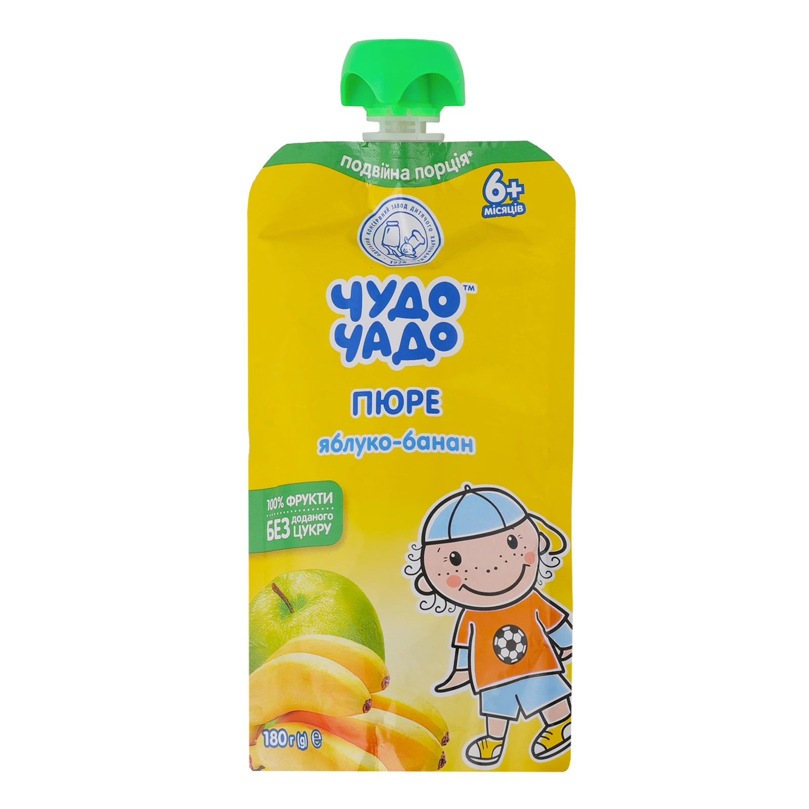 Пюре Чудо-Чадо без цукру гомогенізоване стерилізоване Яблуко-банан для дітей від 6-ти місяців 180г Фото №:1