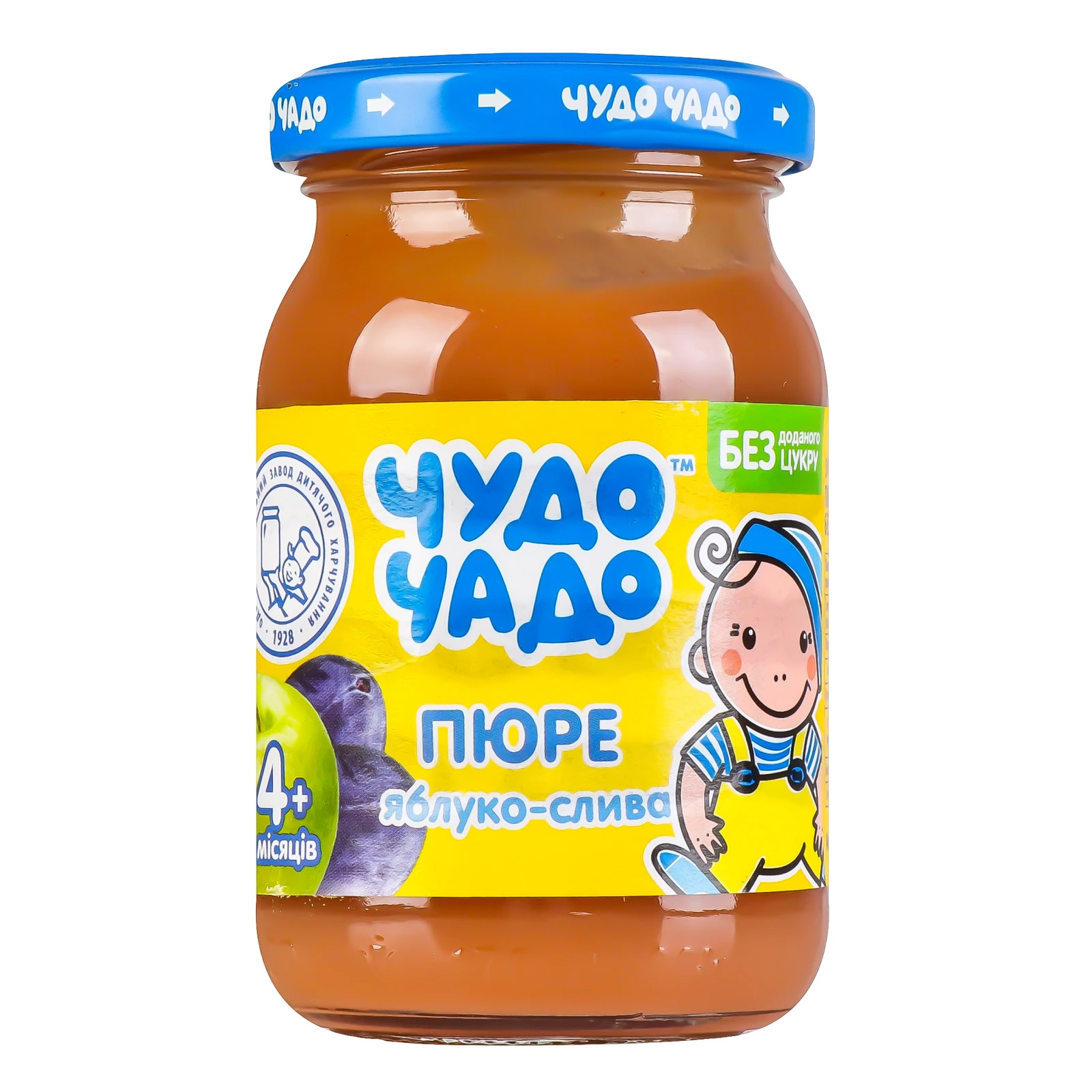 Пюре Чудо-Чадо без цукру гомогенізоване стерилізоване Яблуко-слива для дітей від 4-х місяців 170г Фото №:1