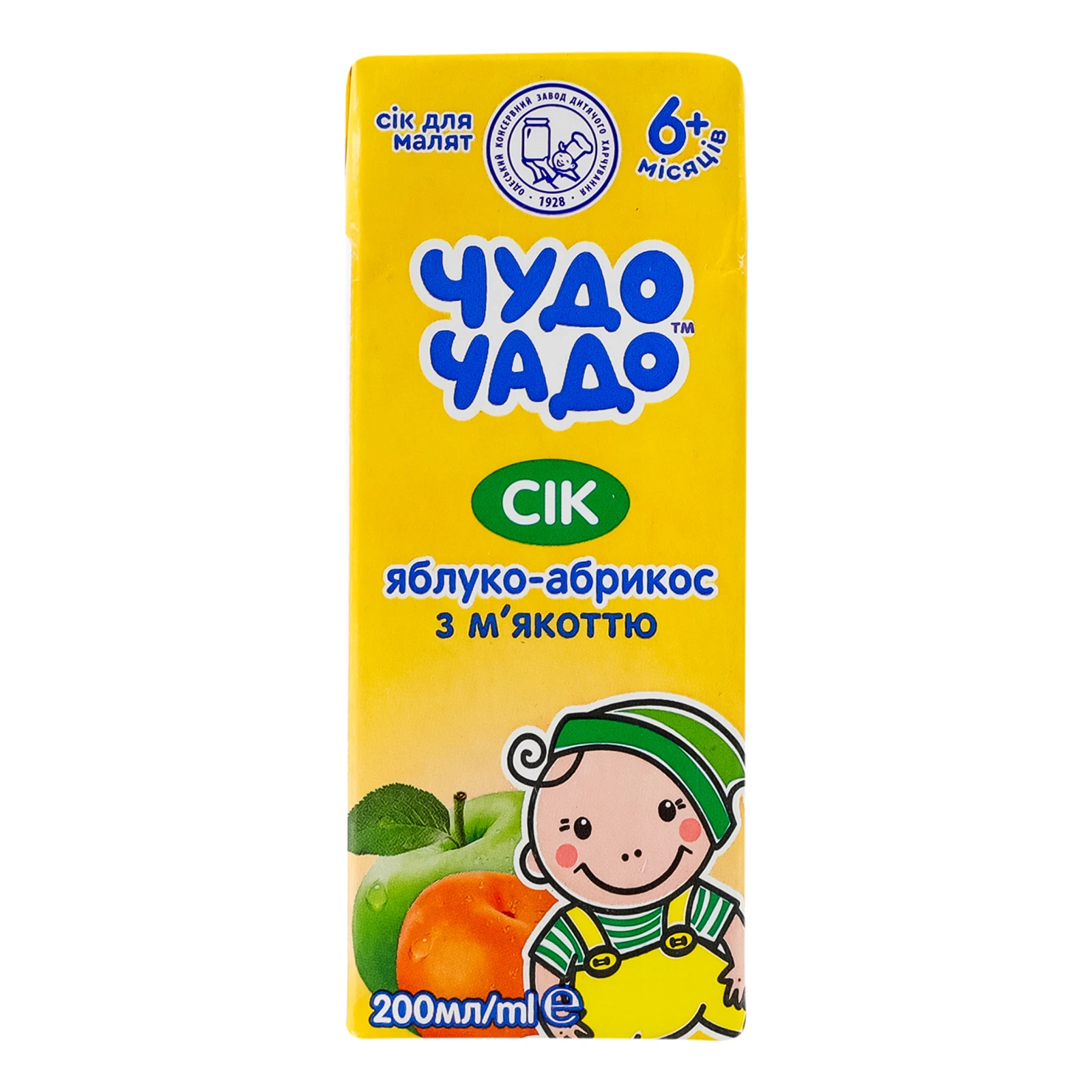 Сік Чудо-Чадо з м'якоттю та цукром Яблуко-абрикос для дітей від 6-ти місяців 200мл Фото №:1