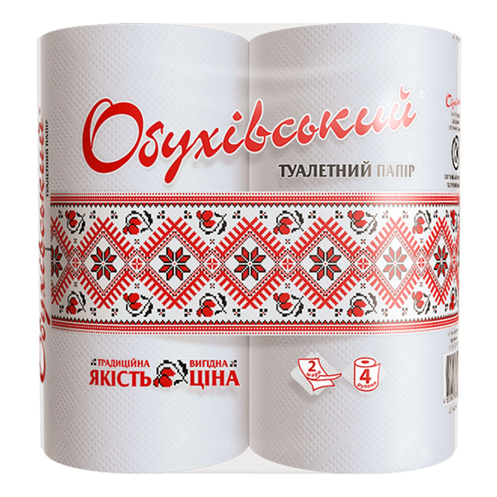 Папір туалетний Обухівський 2 шари 4шт Фото №:1