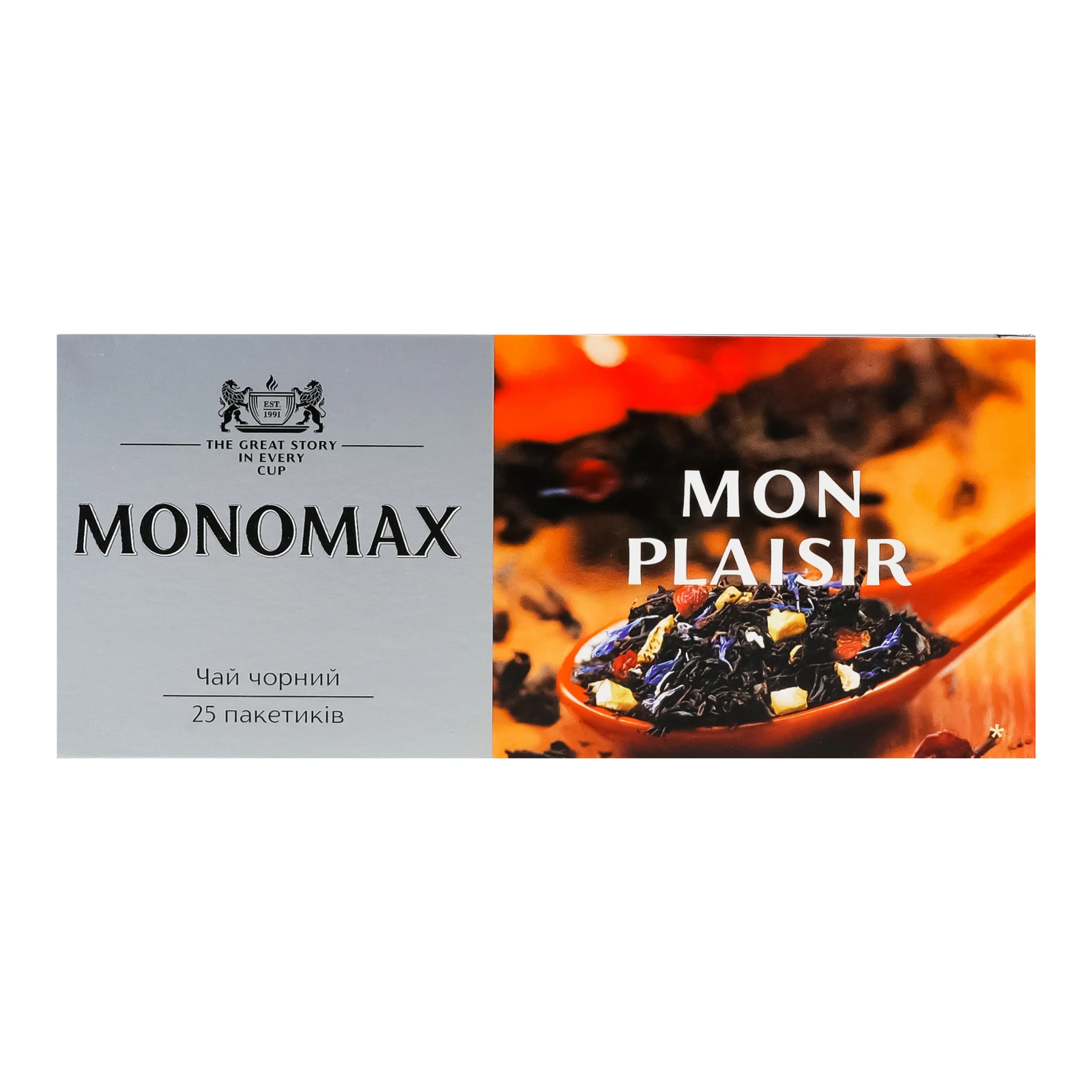 Чай Monomax Mon Plaisir чорний байховий з ягодами фруктами пелюстками квітів та ароматом тропічних фруктів 25х1.5г Фото №:1